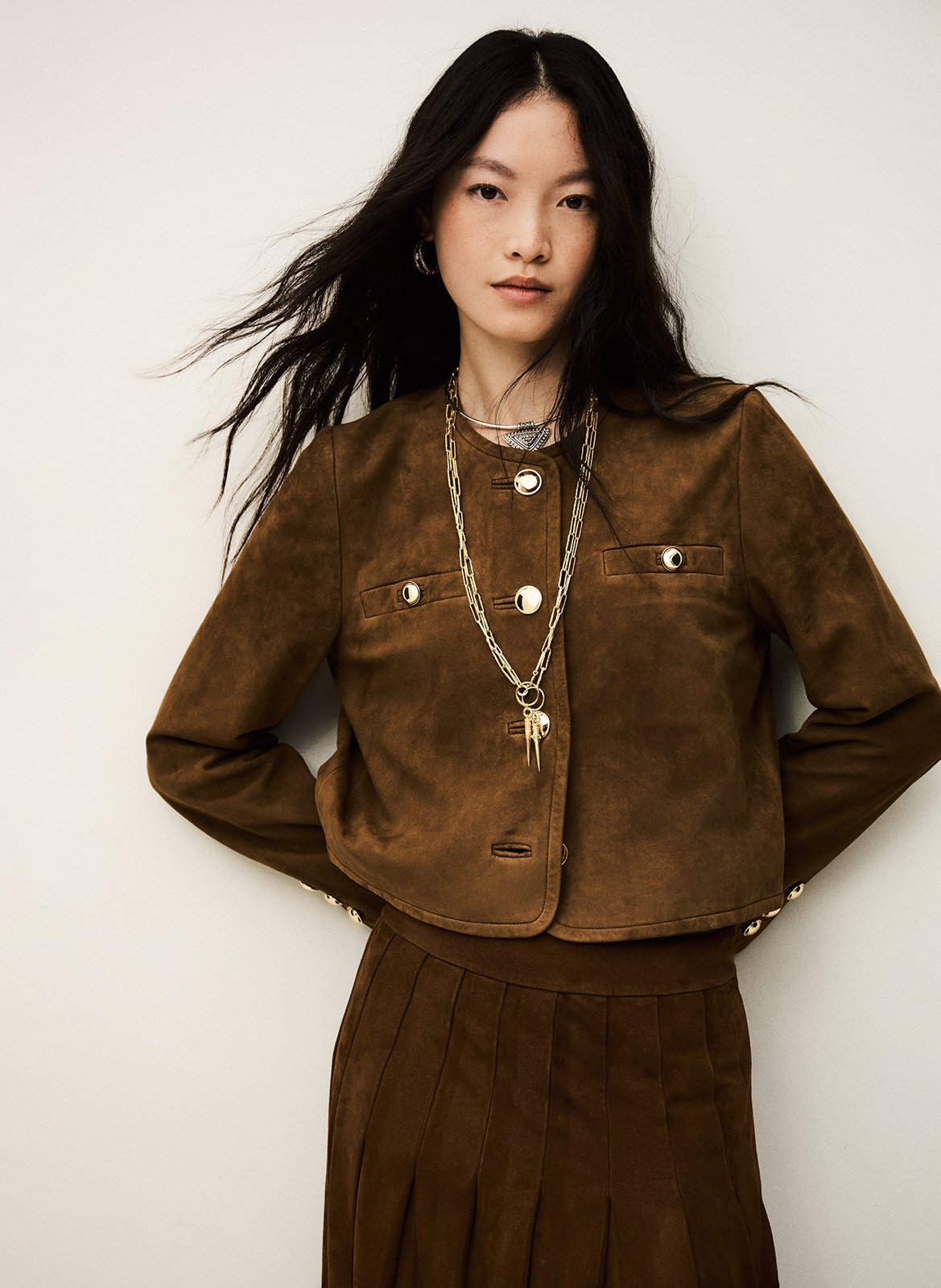 Veste col rond en cuir mella BA&SH Marron