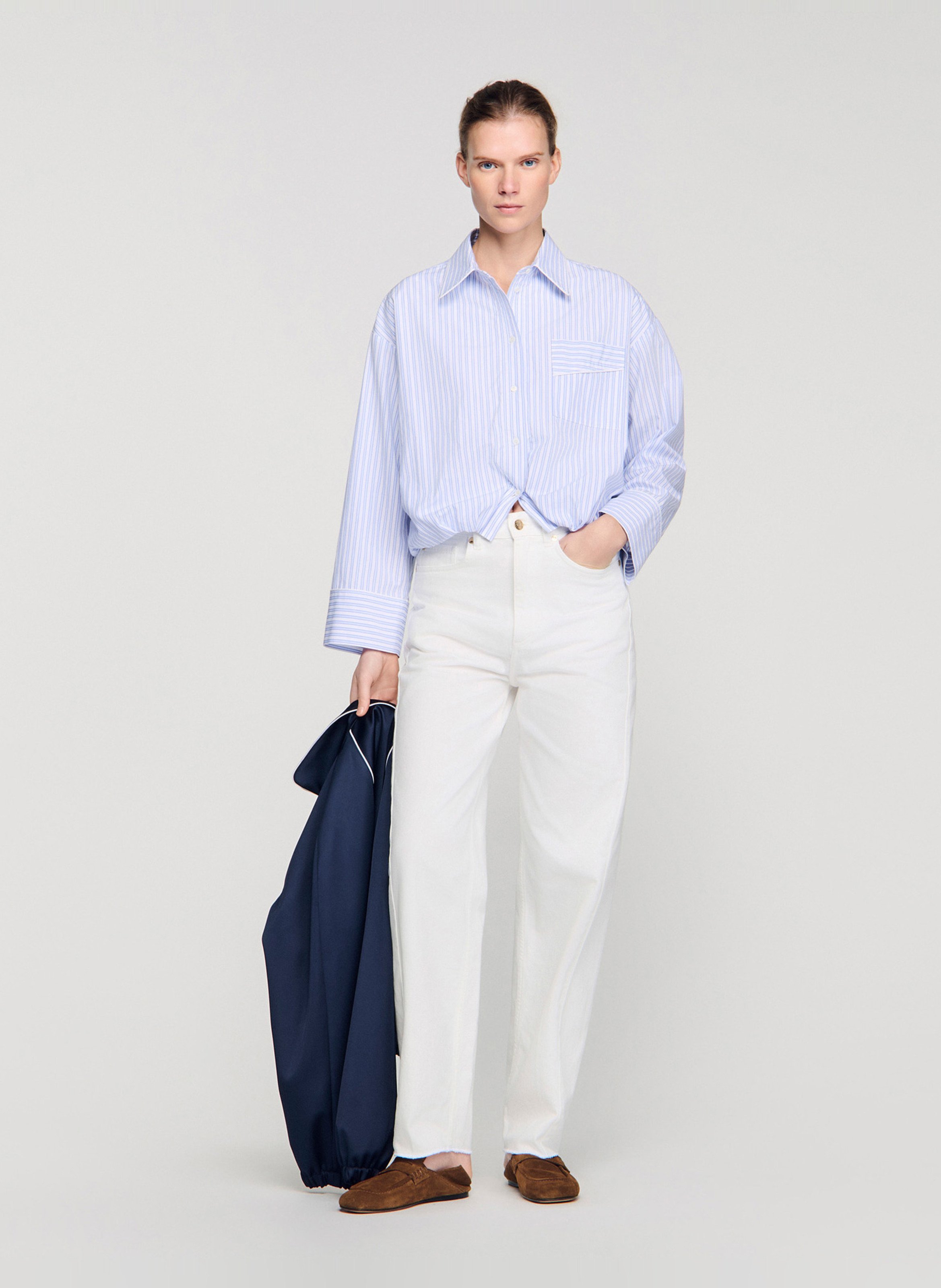 Chemise oversize en coton rayé SANDRO Bleu