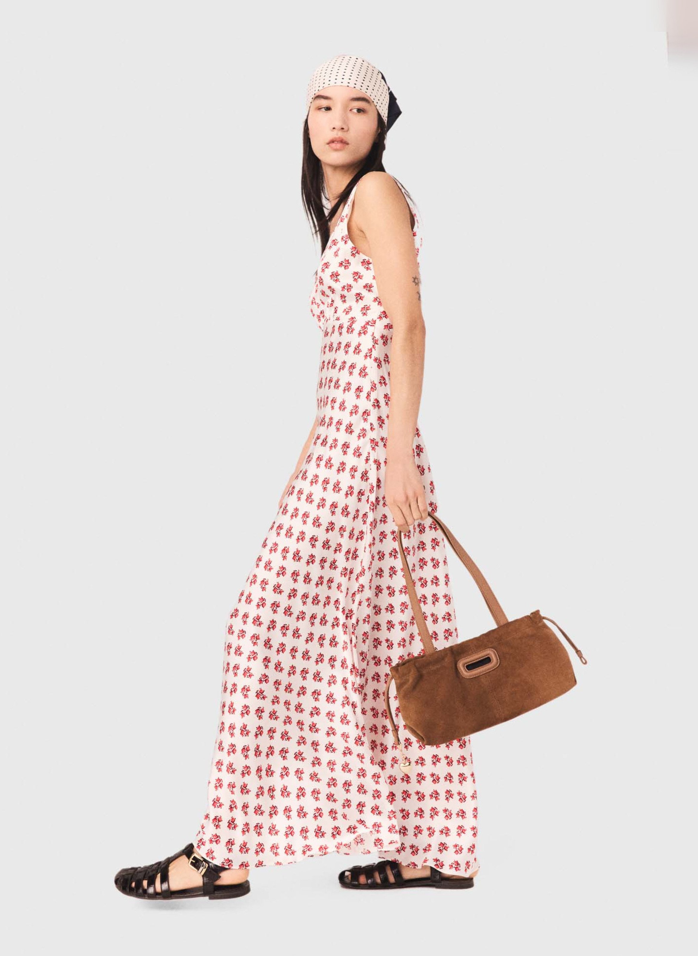 Robe longue évasée en soie MAJE Rouge