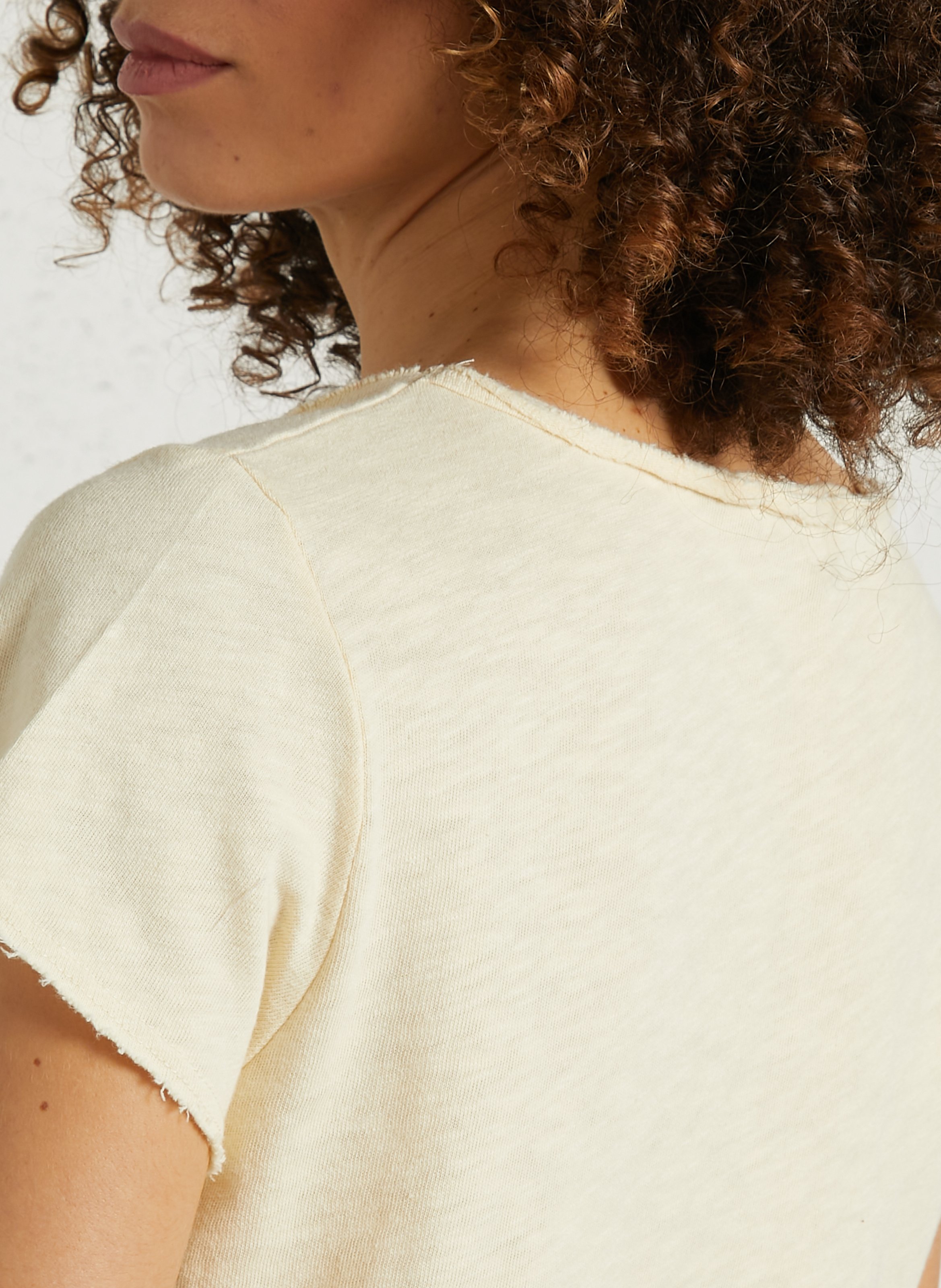 Tee-shirt droit col v en coton sonoma AMERICAN VINTAGE Jaune