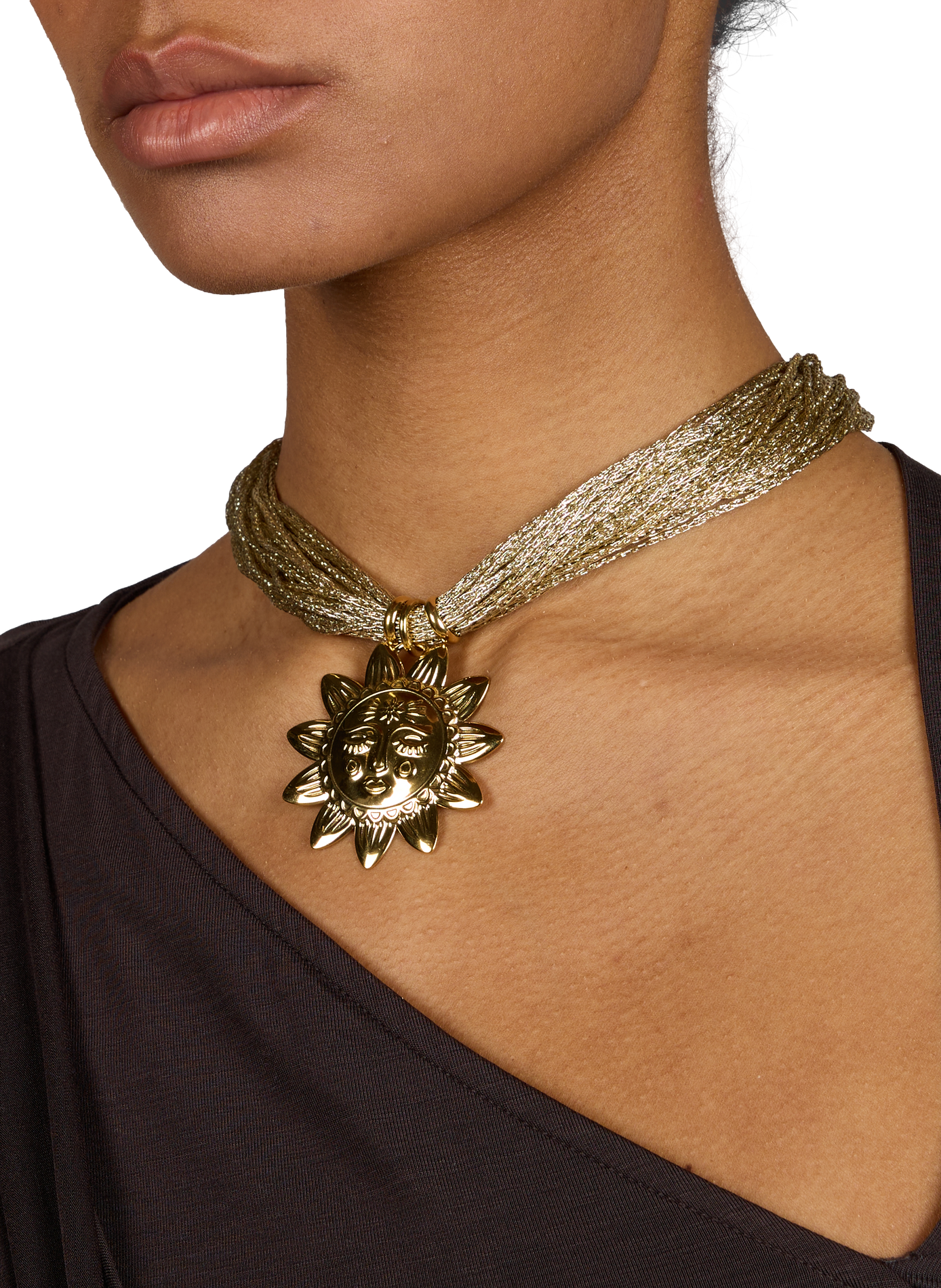 Sun necklace in cotton thread AU PRINTEMPS PARIS Golden