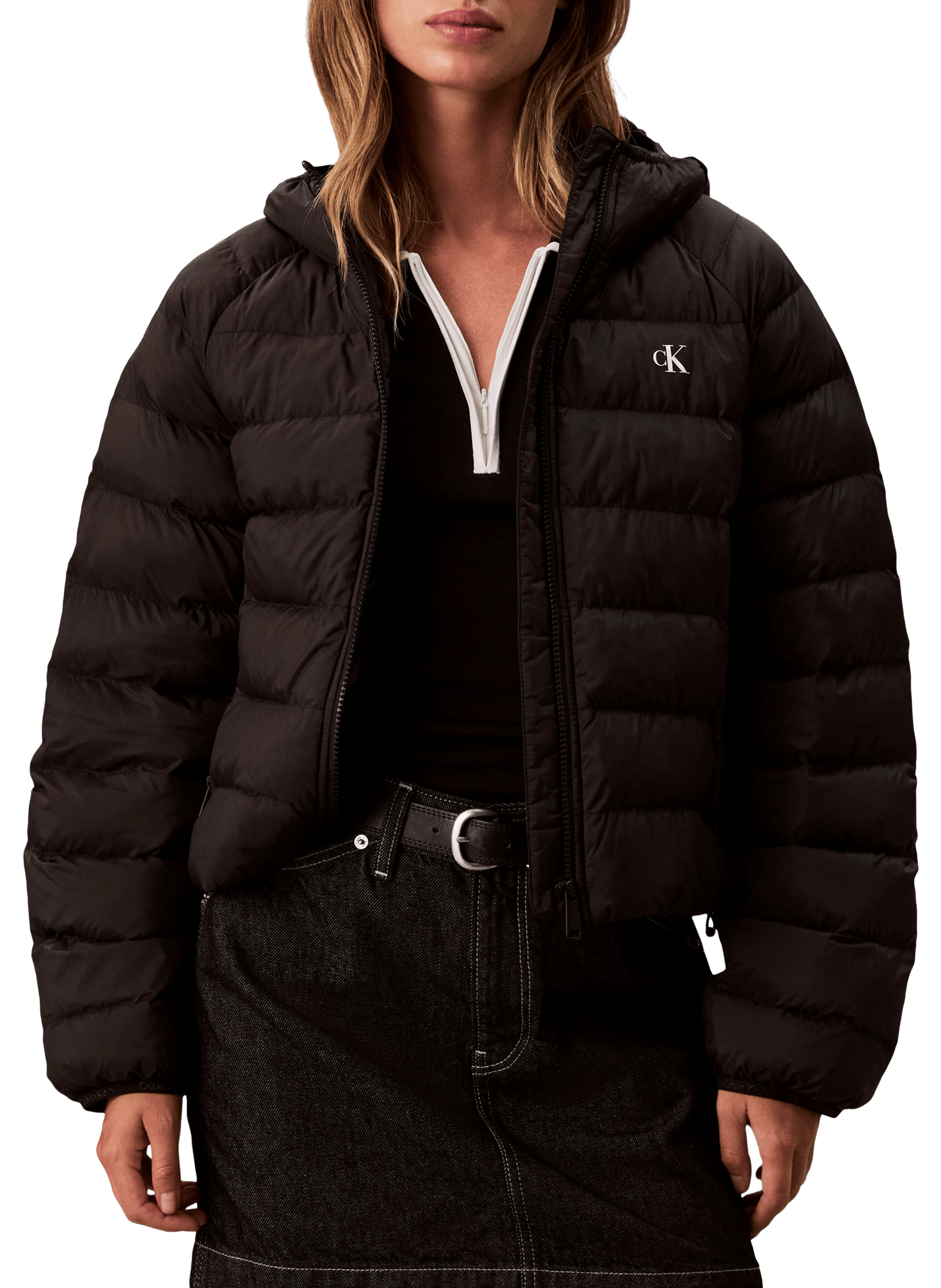 Doudoune courte à capuche CALVIN KLEIN Noir