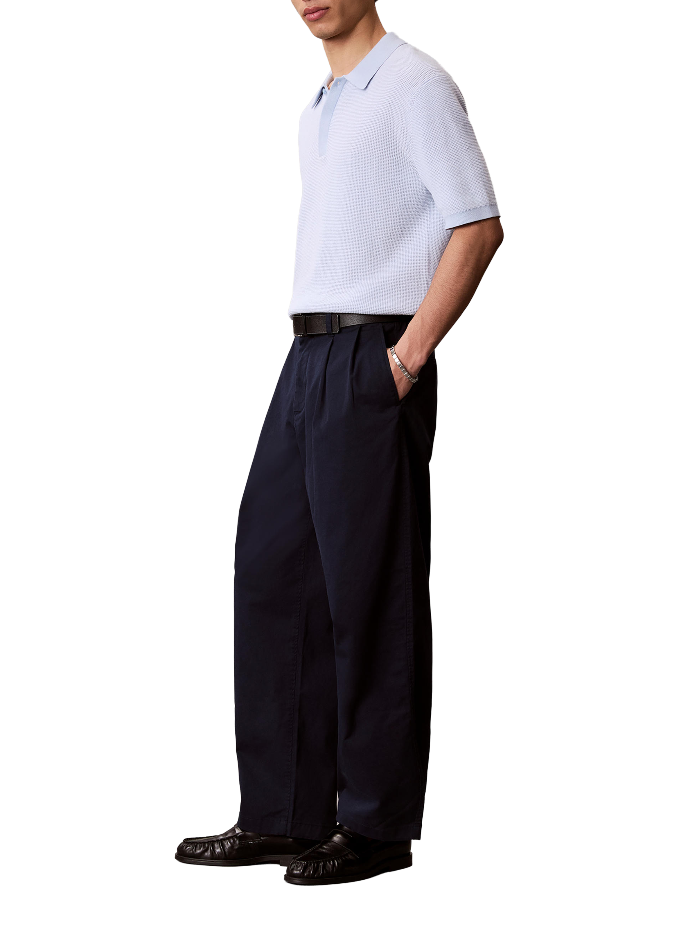 Pantalon droit en coton mélangé CALVIN KLEIN Bleu
