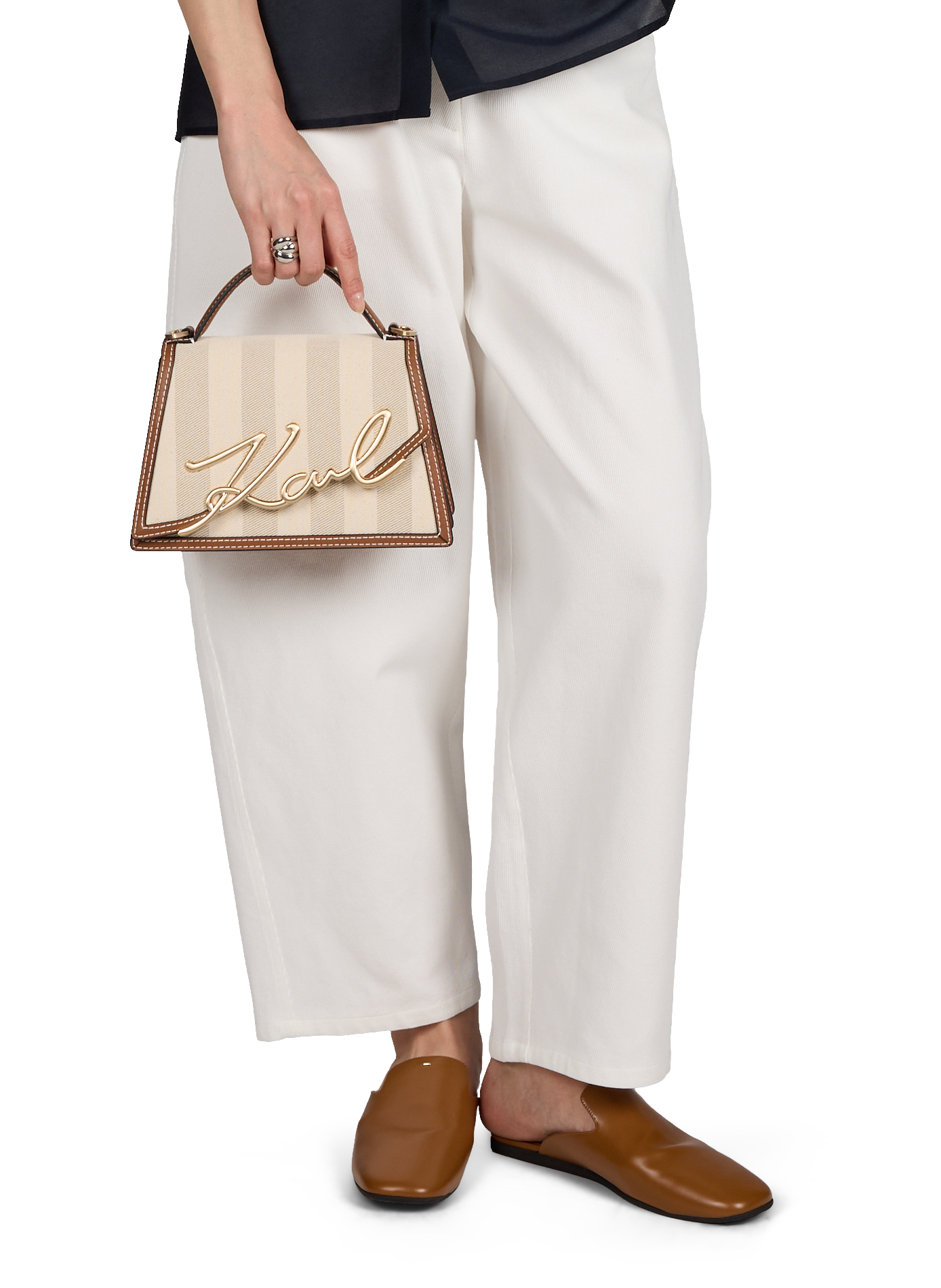 K Signature cotton handbag KARL LAGERFELD Beige