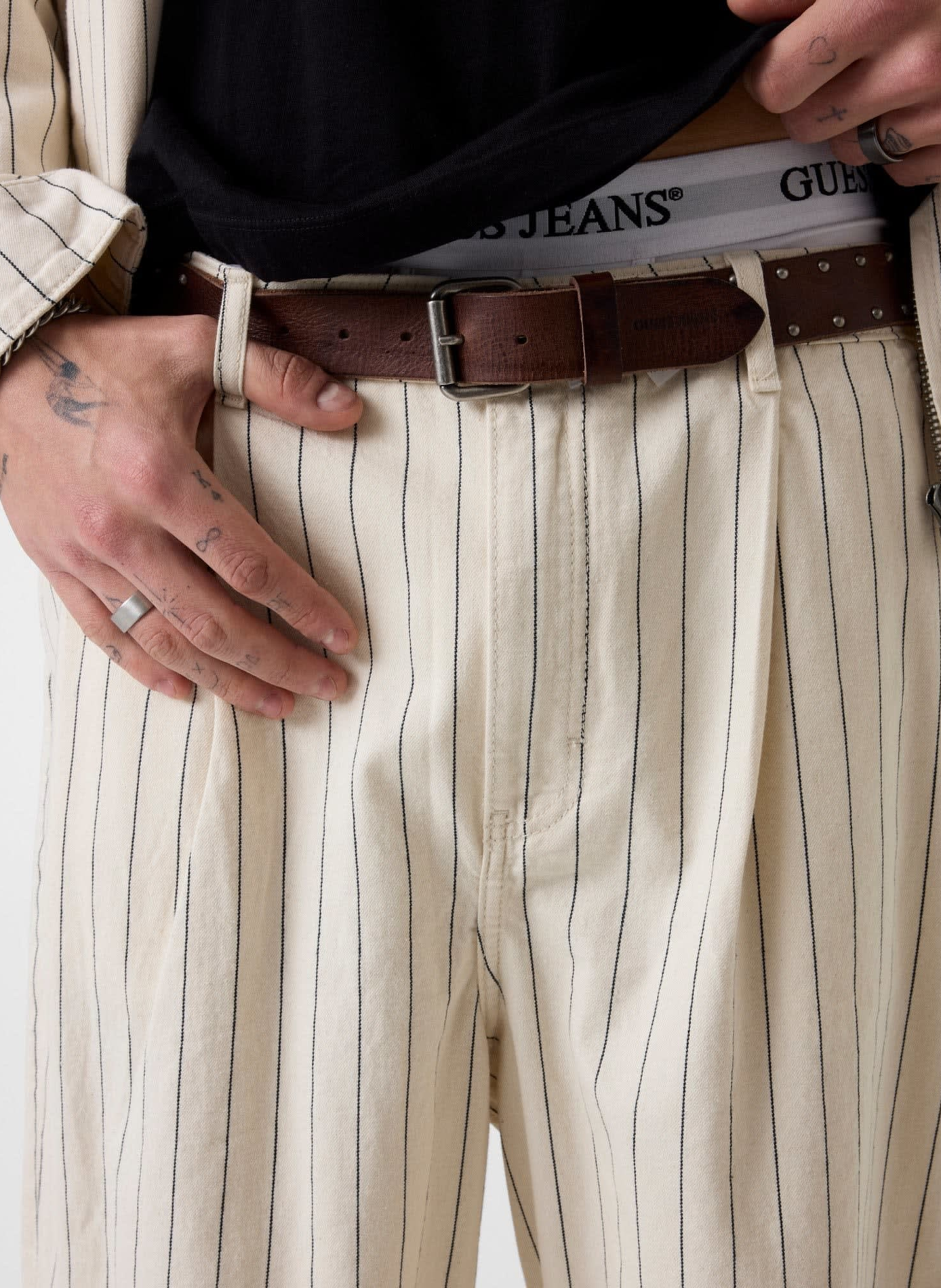 Baggy striped cotton bermuda shorts GUESS Beige