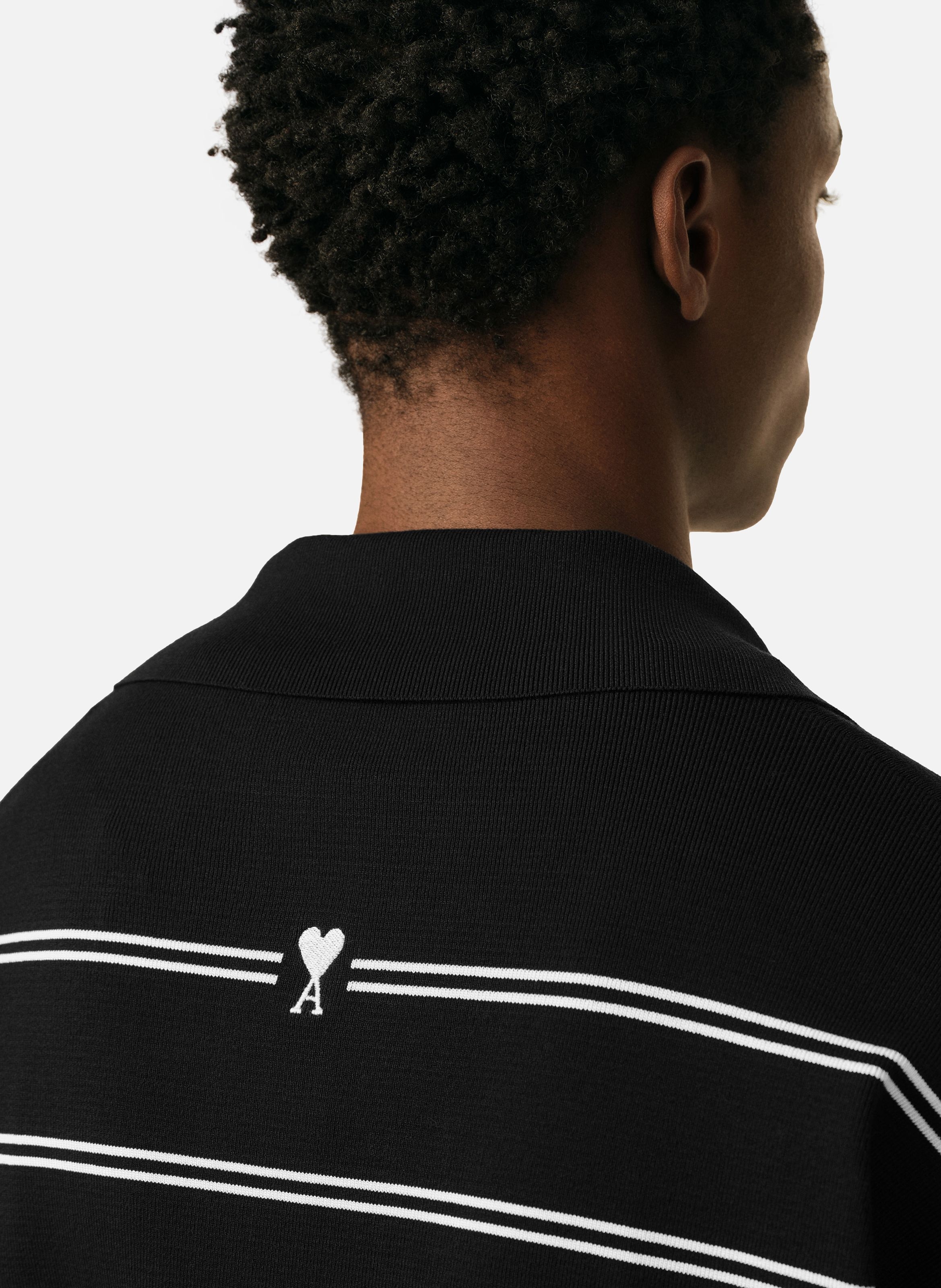 Polo à rayures patch ami unisexe en coton AMI PARIS Blanc