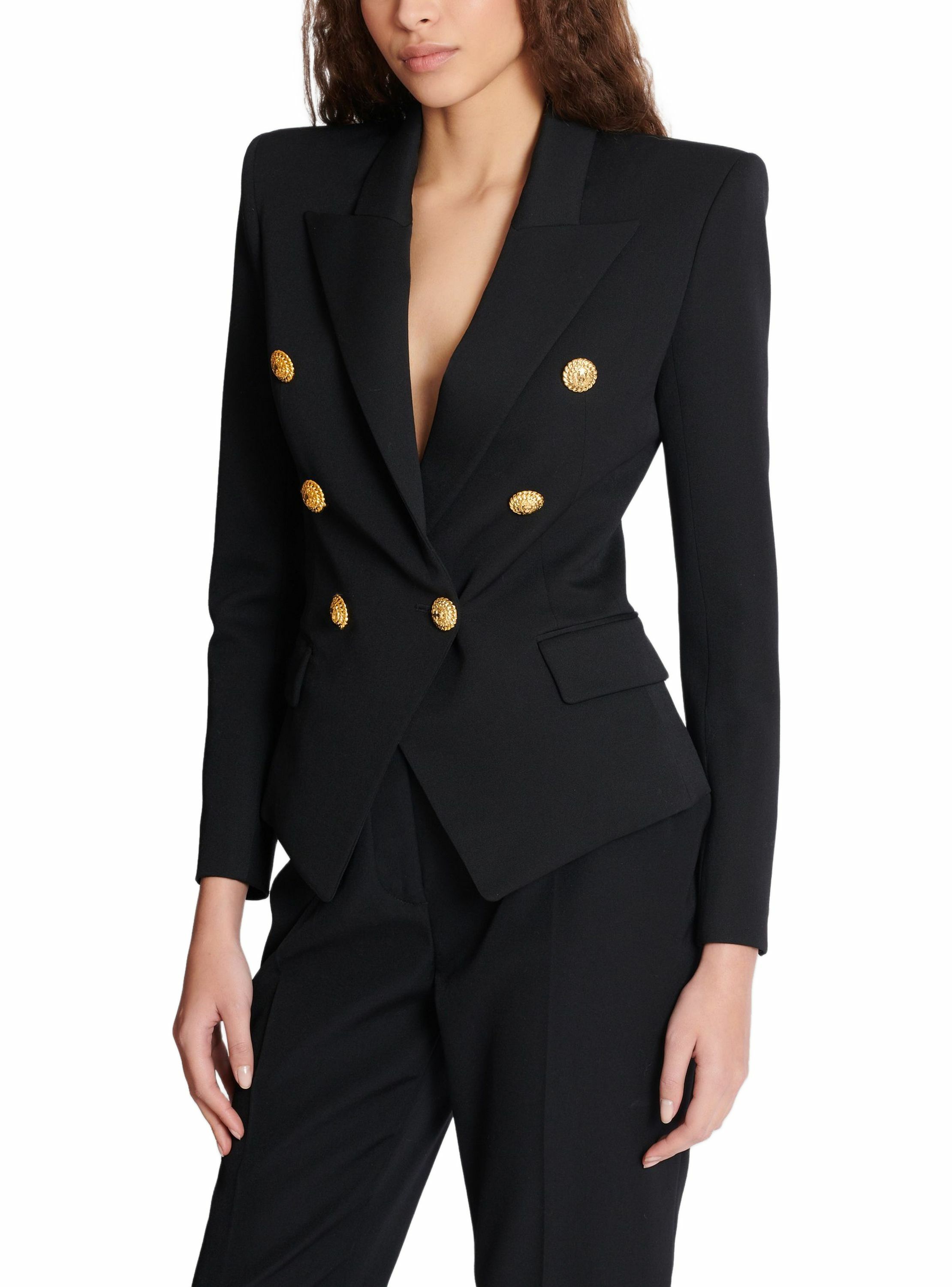 Veste 6 boutons ajustée en grain de poudre BALMAIN Noir