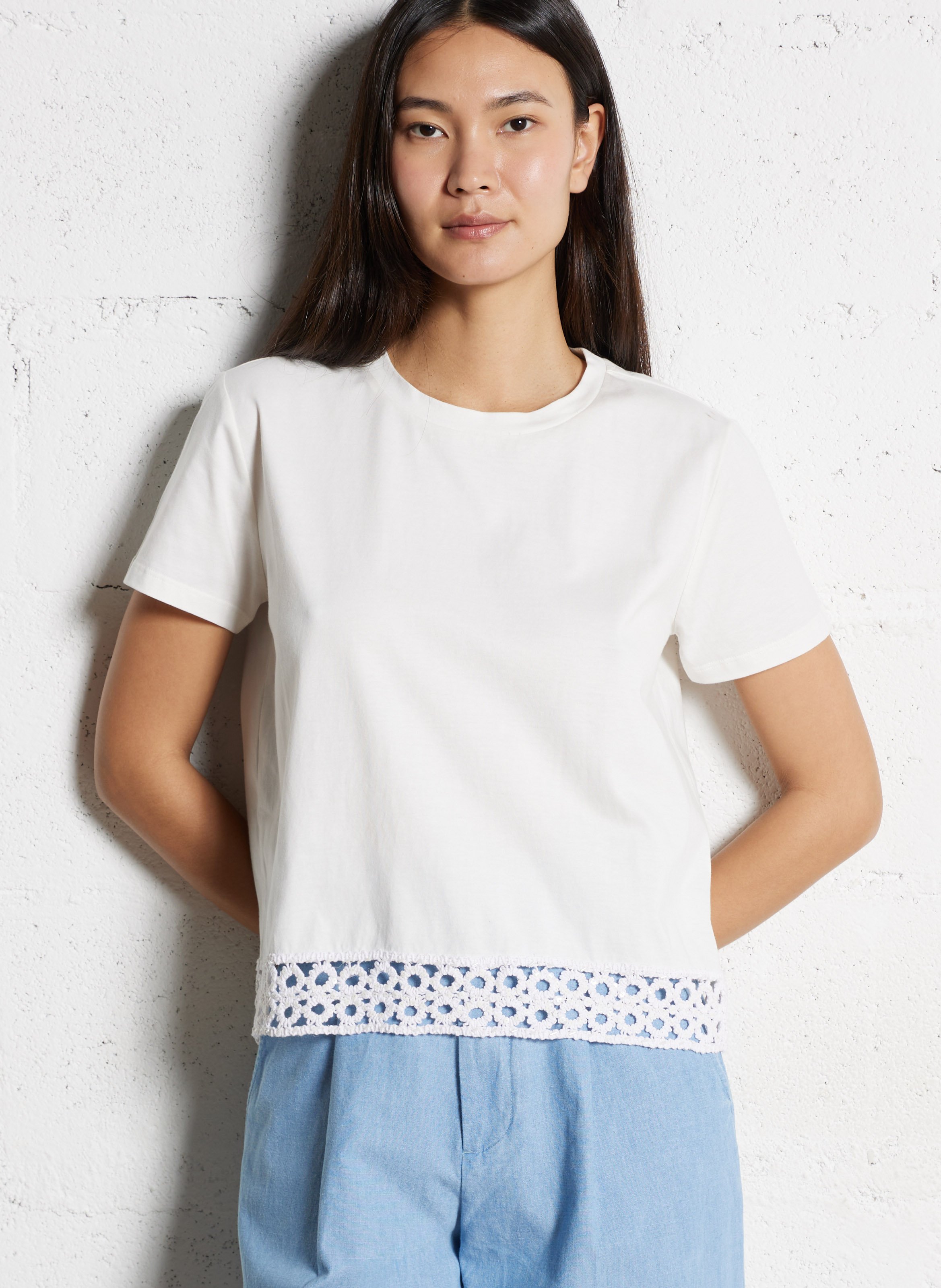 Tee-shirt droit col rond en coton mélangé IKKS Blanc