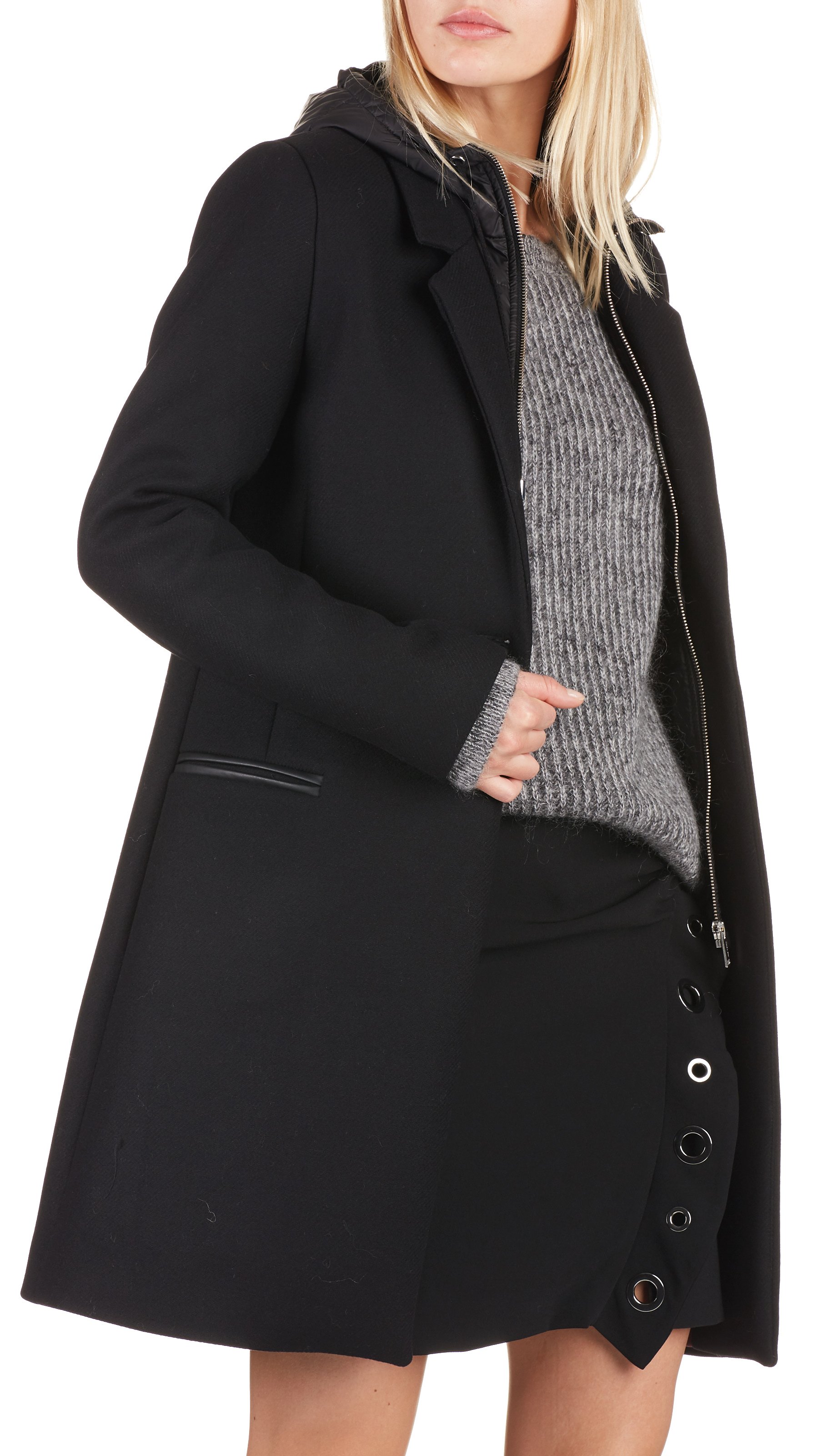 Manteau à capuche en drap de laine IKKS Noir
