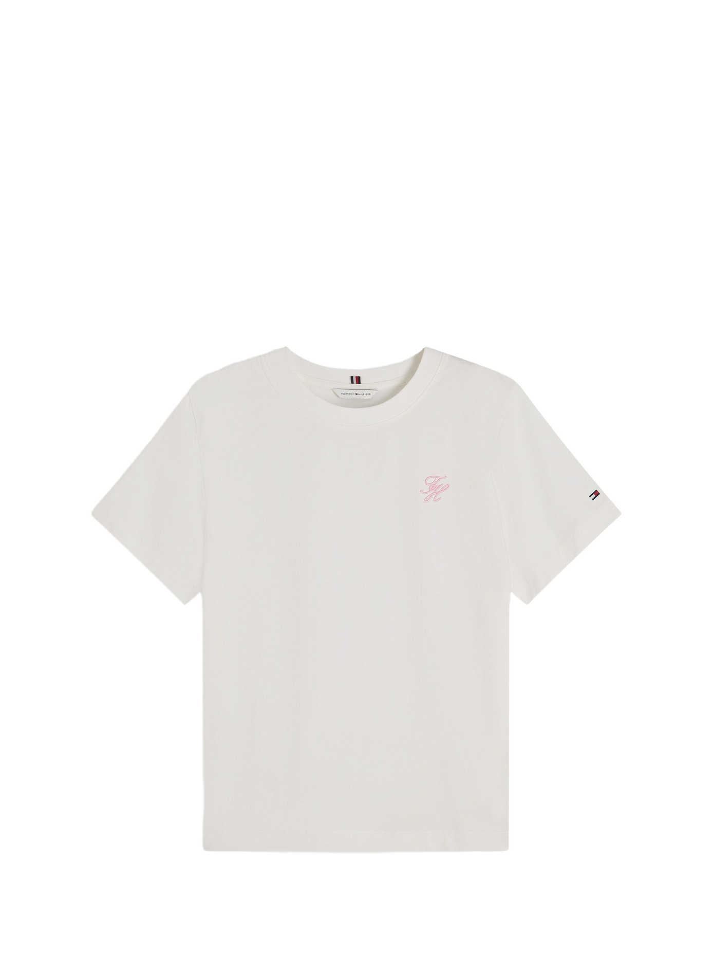 T-shirt uni à logo brodé en coton mélangé TOMMY HILFIGER Blanc