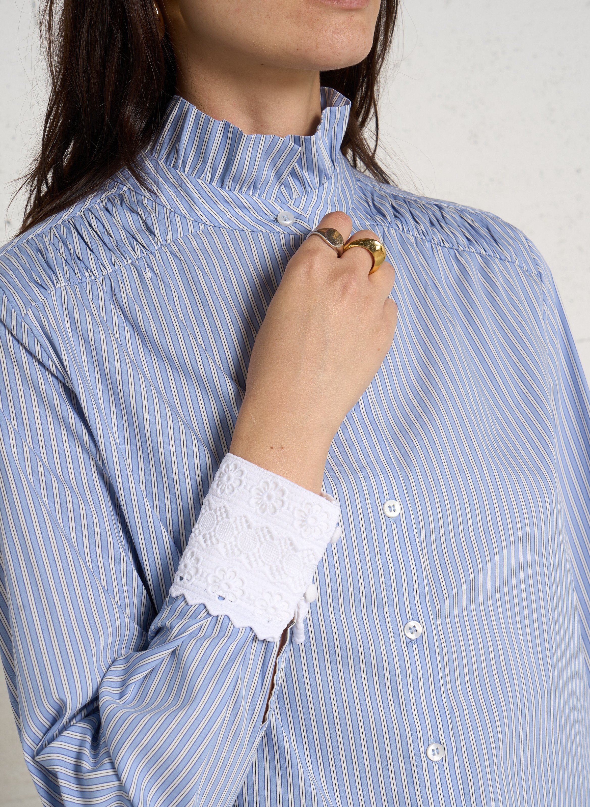 Chemise ample à rayures coton mélangé douce MAISON 123 Bleu