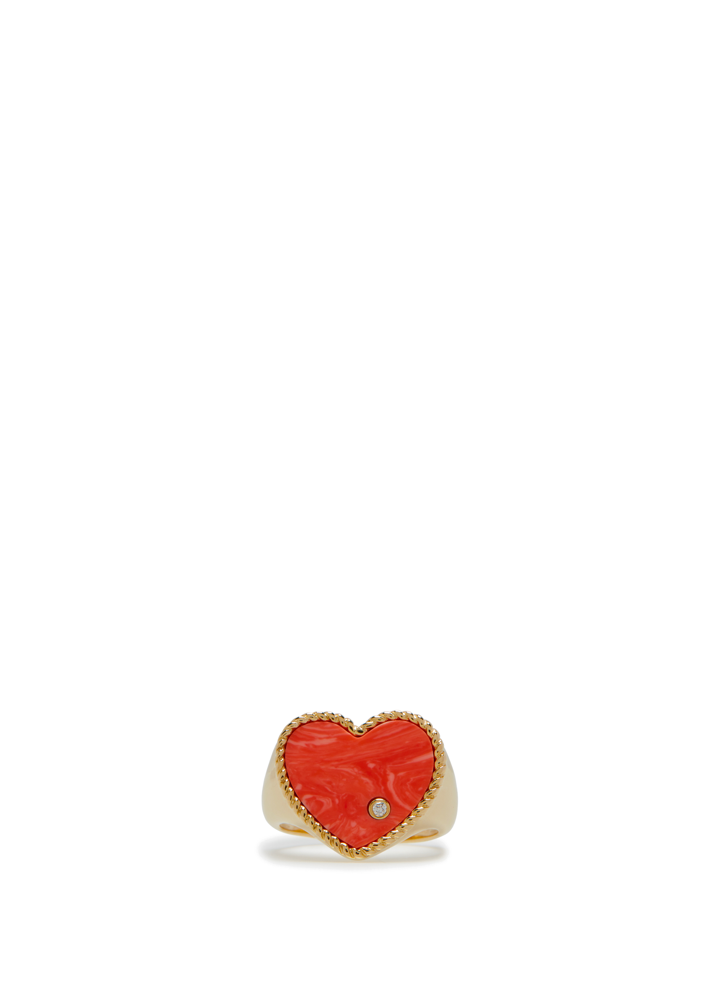 YVONNE LÉON Yellow gold Coral Heart Signet Ring Orange