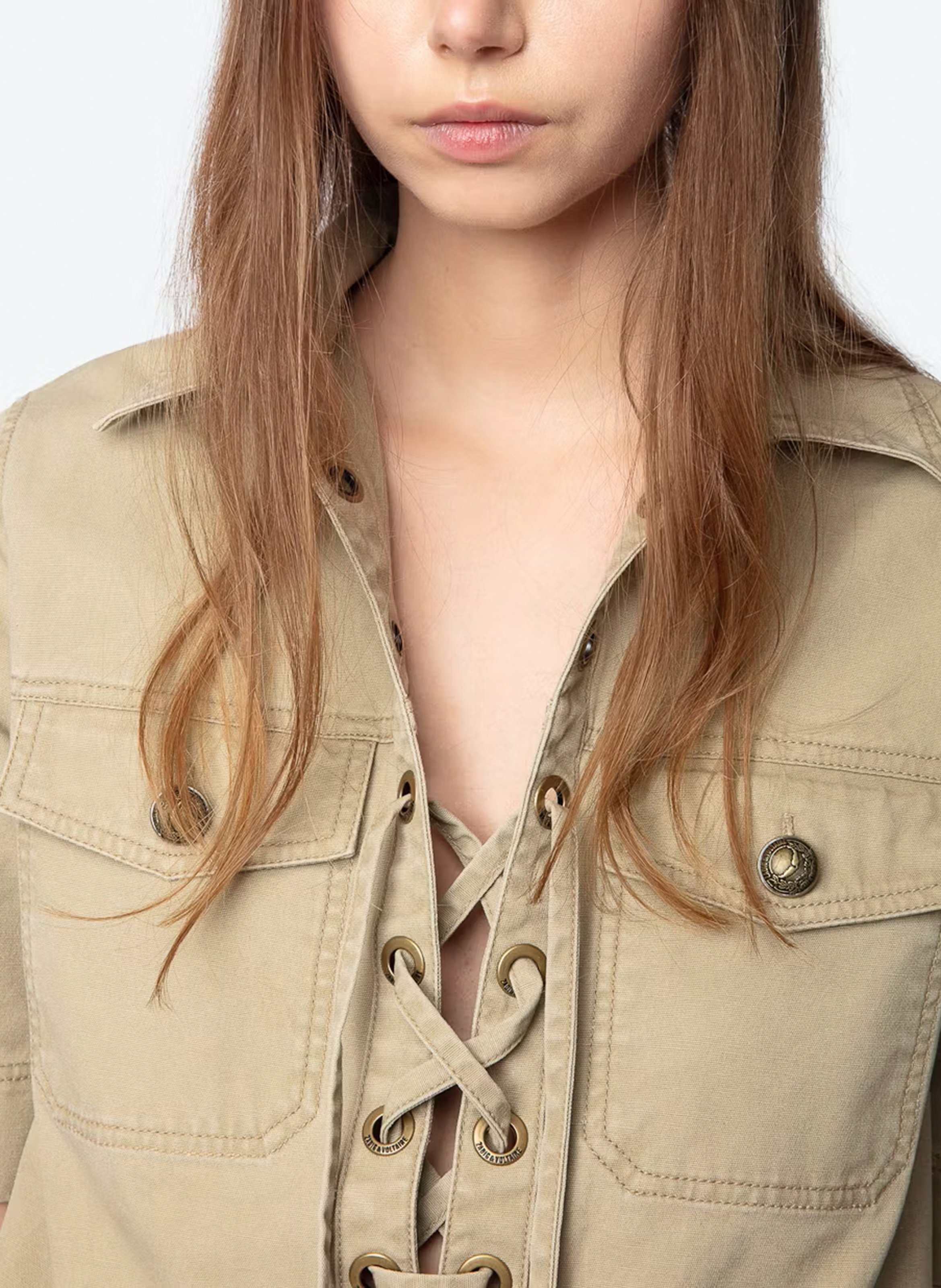 Robe courte militaire en coton lavé record ZADIG&VOLTAIRE Beige