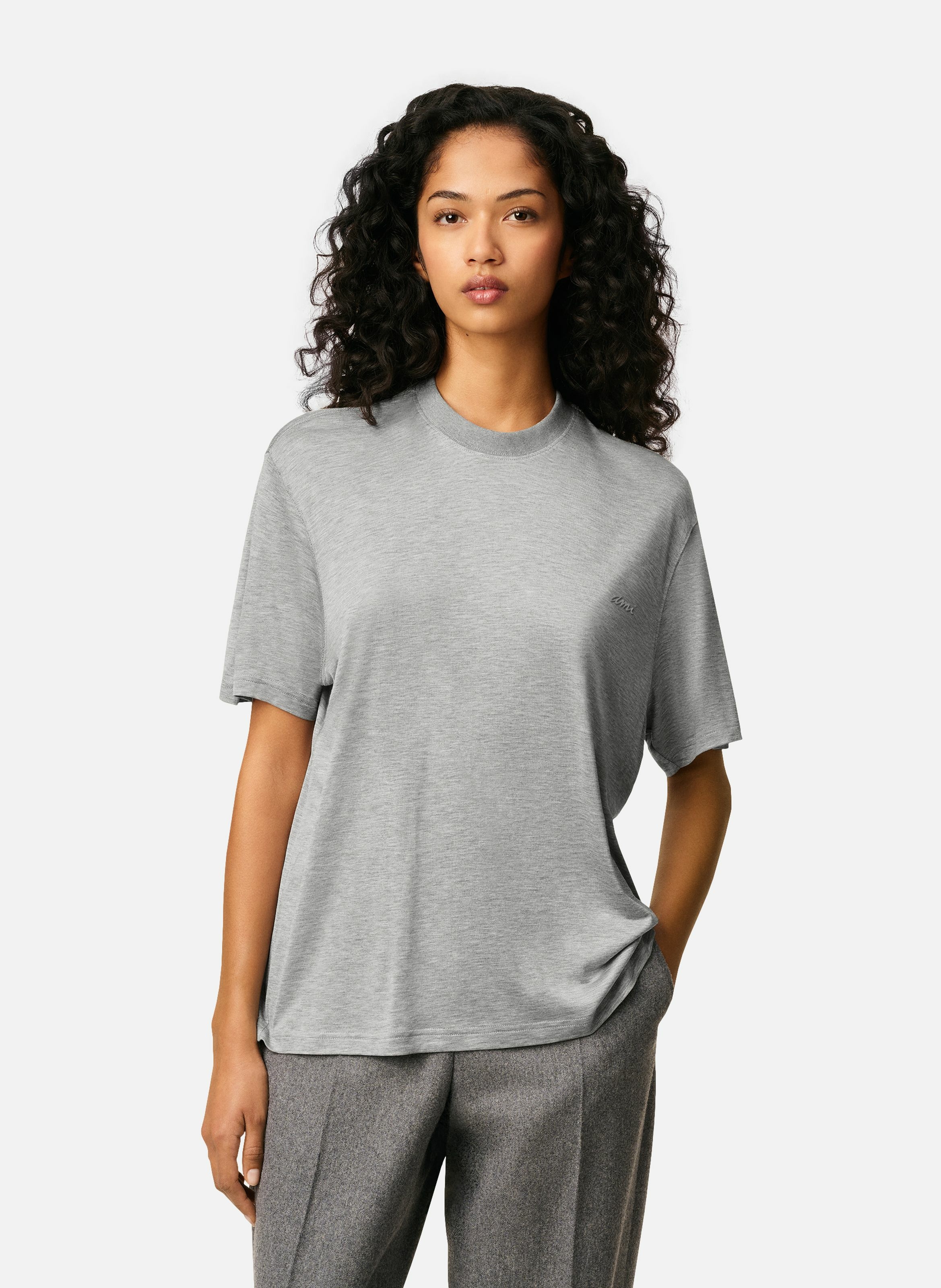 T-shirt manches courtes en coton unisexe AMI PARIS Gris