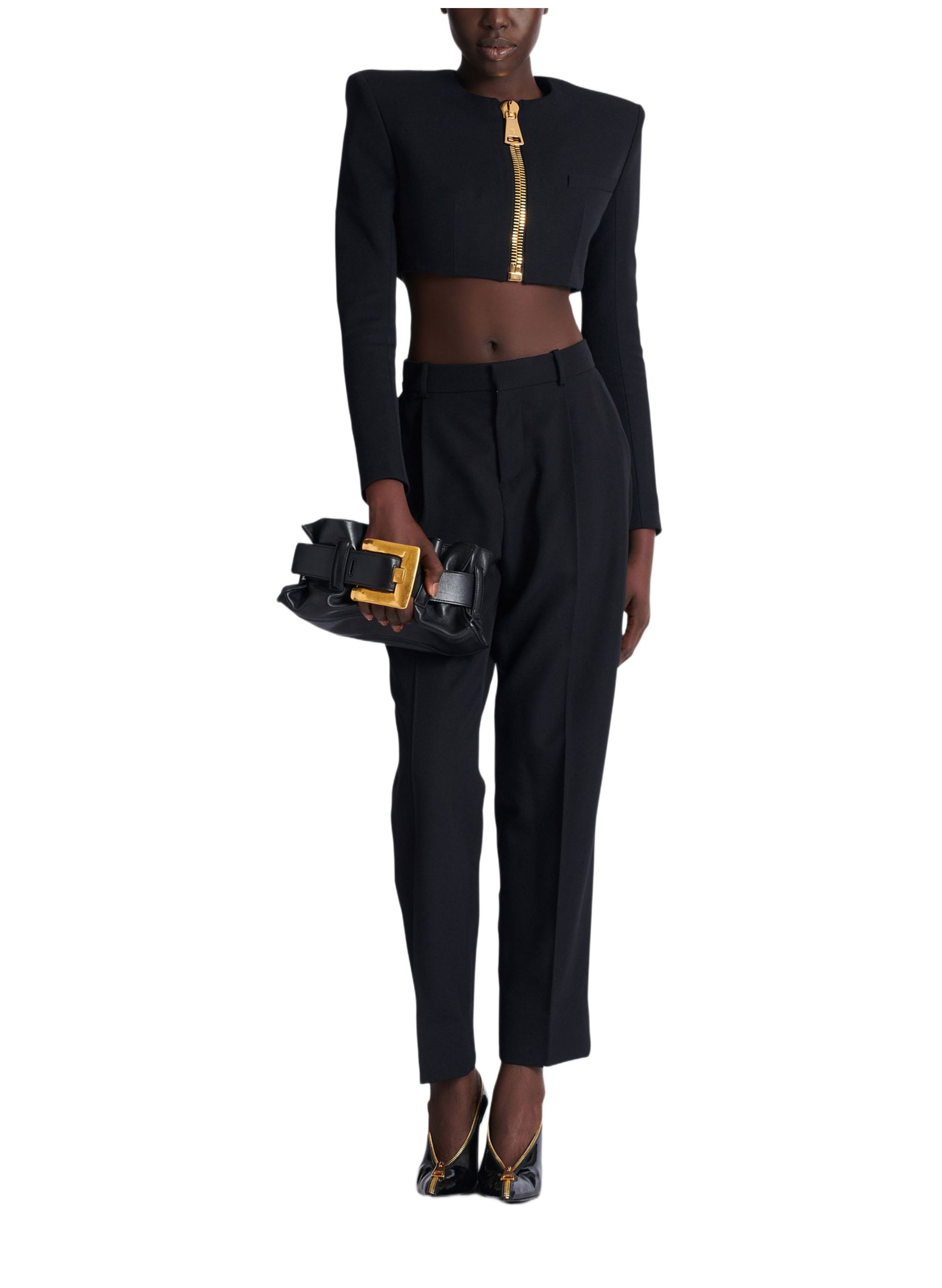 Veste courte en laine grain de poudre BALMAIN Noir