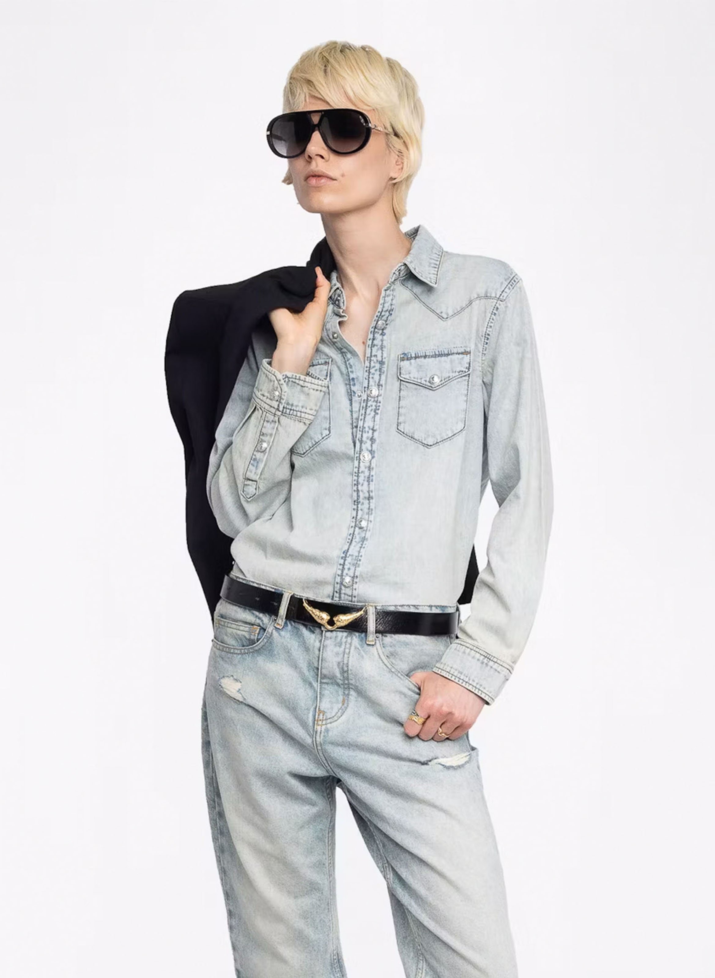 Chemise droite délavée à broderies saby ZADIG&VOLTAIRE Bleu