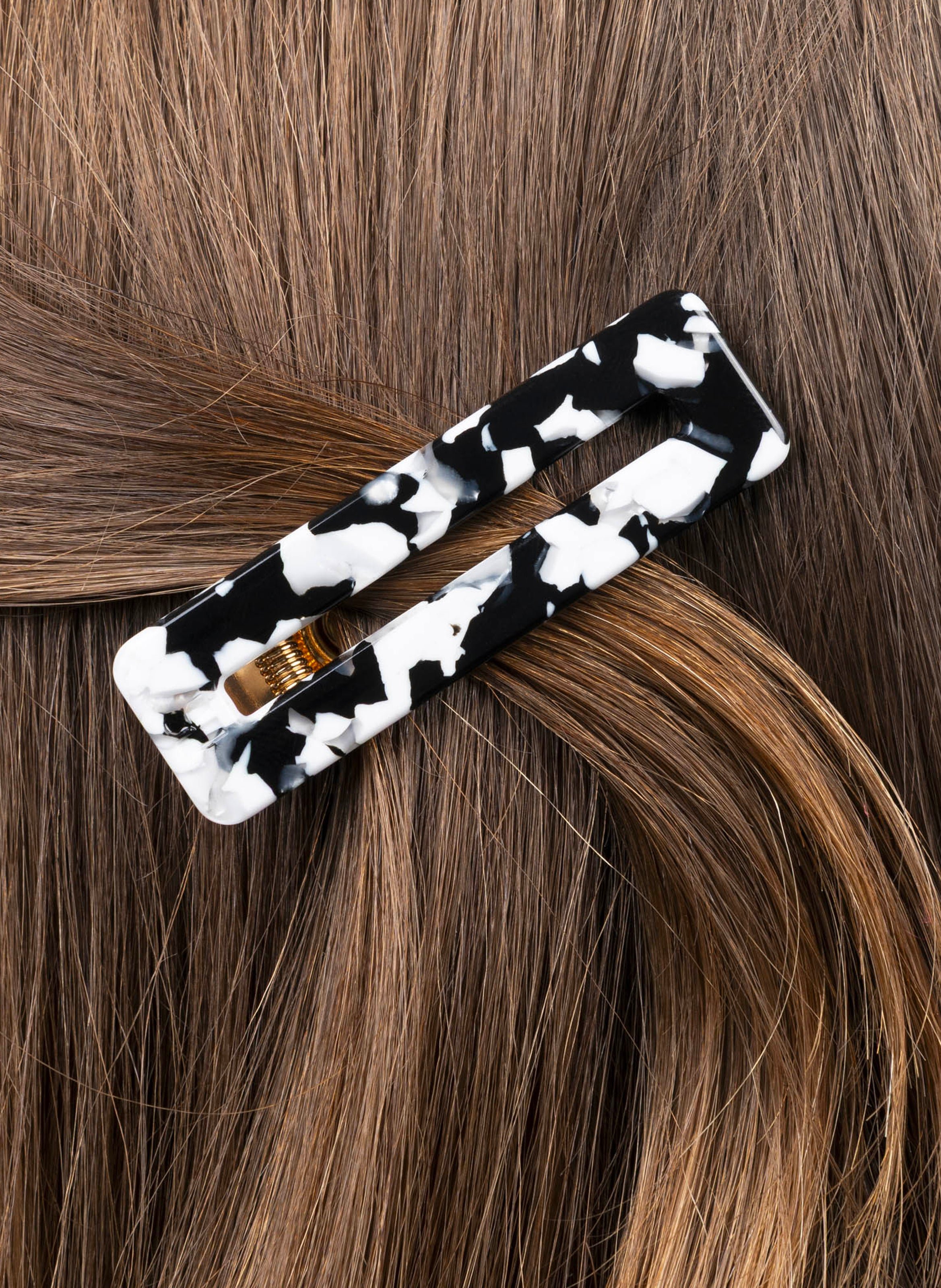 Barrette à cheveux rectangle en acétate de cellulose et acier inoxydable KURAGE GINZA Noir