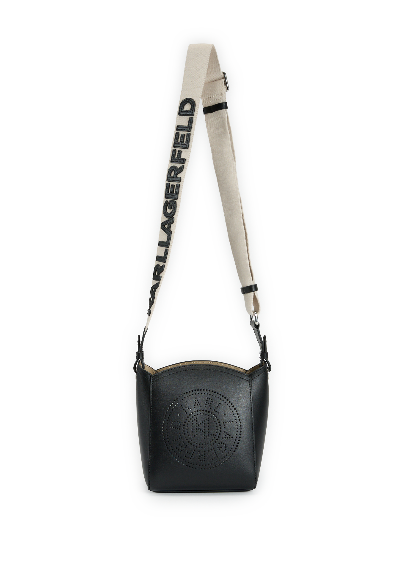 KARL LAGERFELD Small leather bucket crossbody bag Black