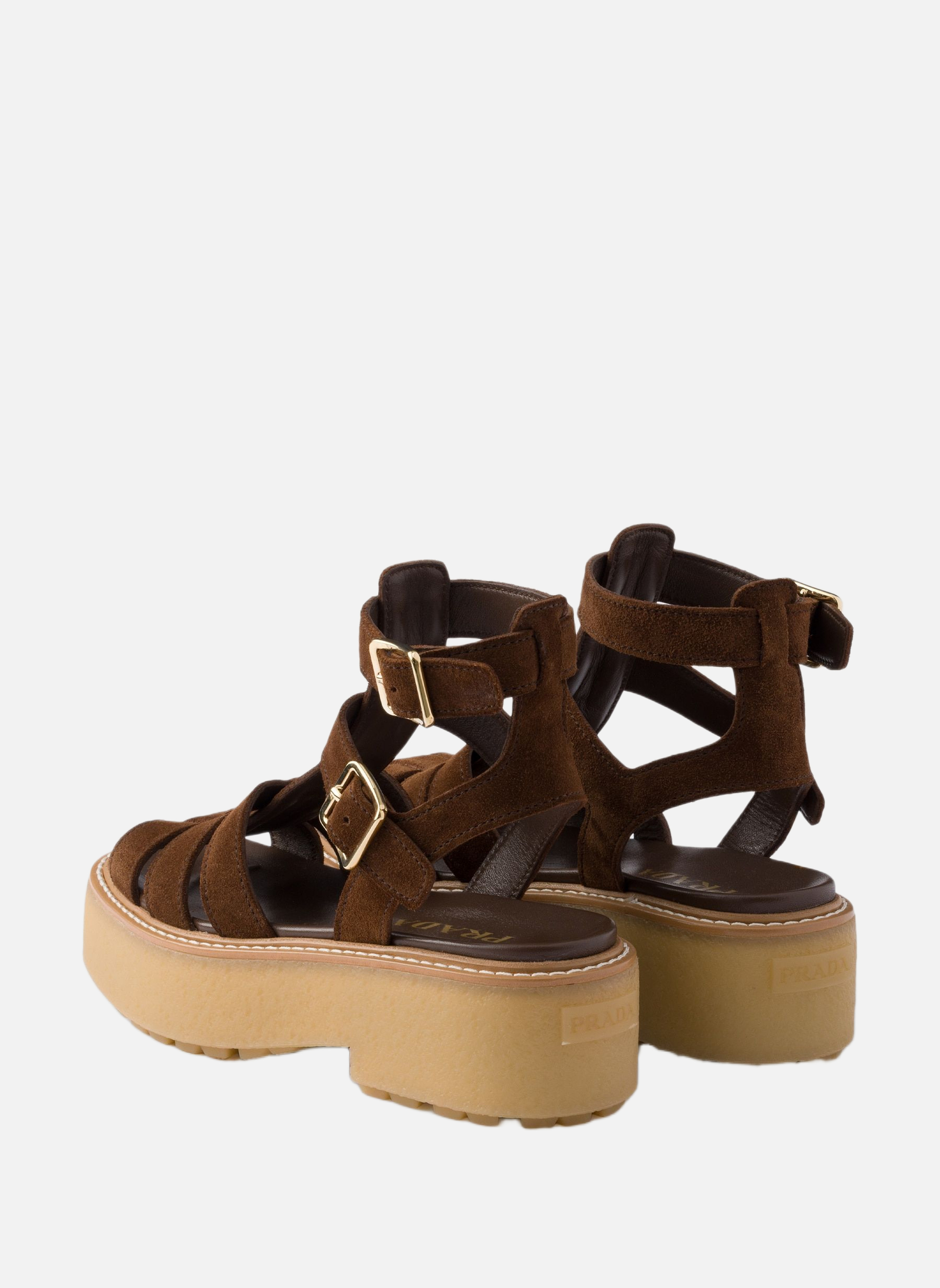 Sandales gladiateur en veau velours PRADA Marron