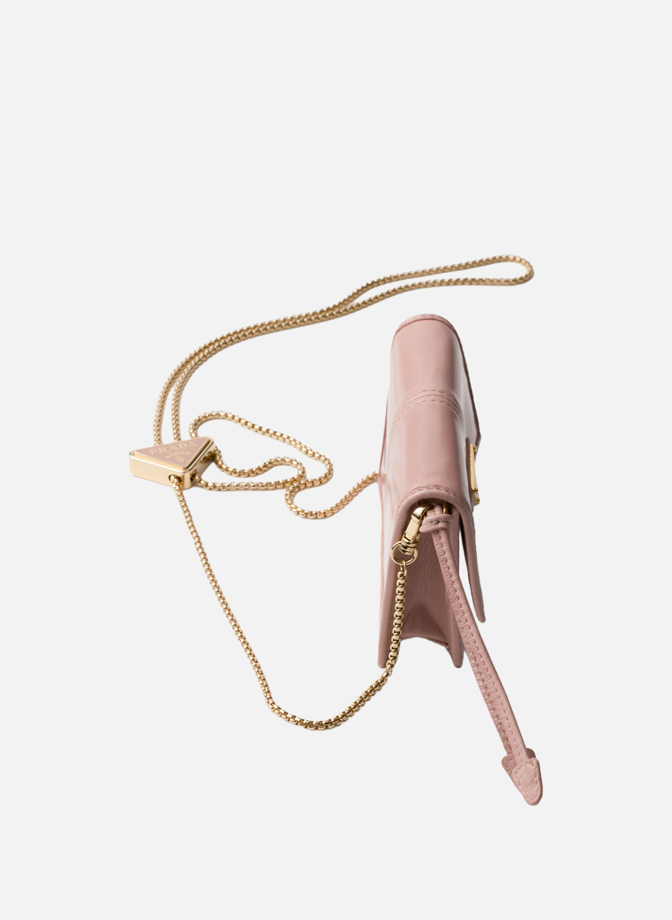 Porte-cartes en cuir avec bandoulière PRADA Rose