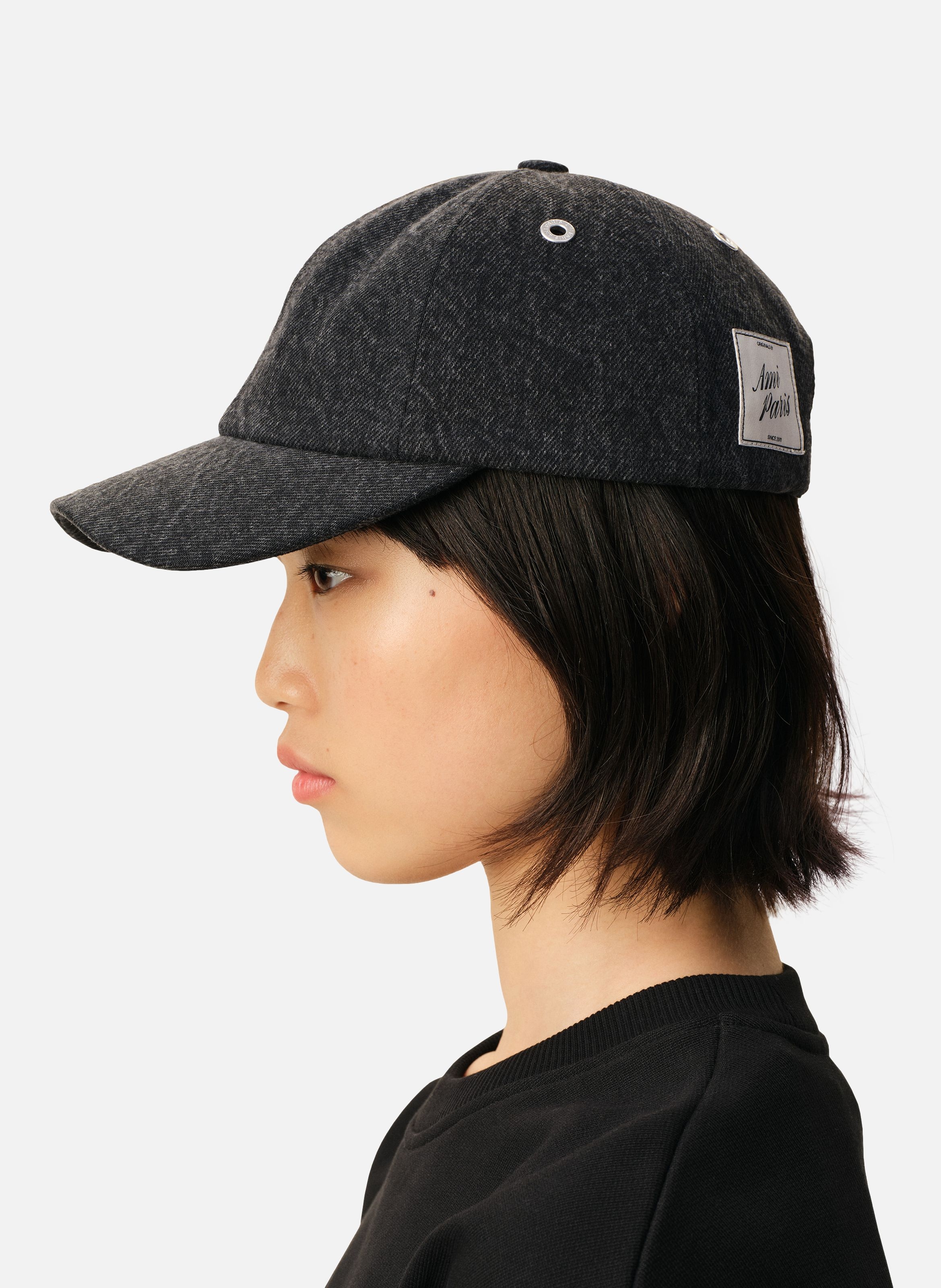 Casquette empiècement côté ami paris unisexe en denim AMI PARIS Noir