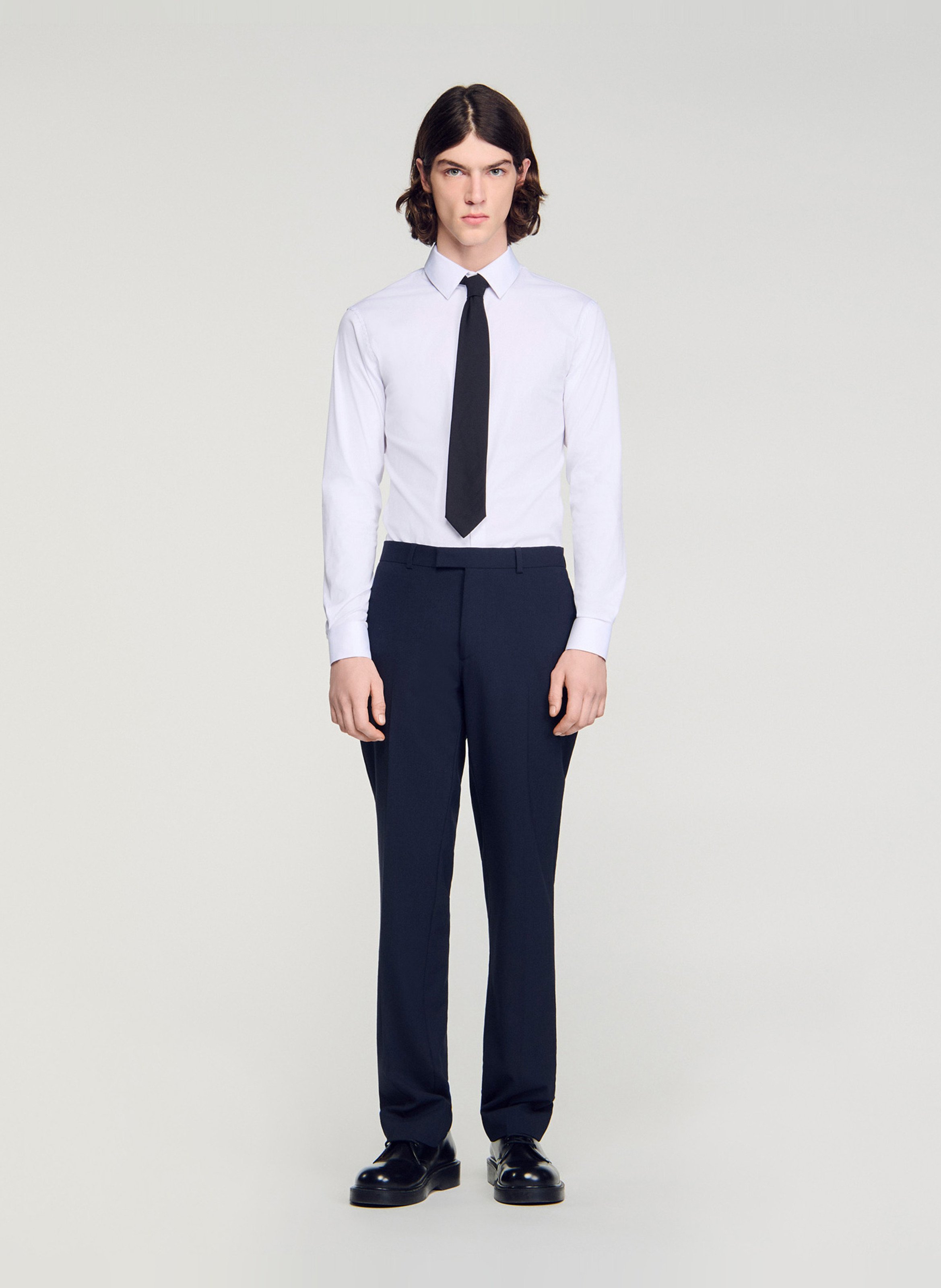Pantalon droit en laine mélangée SANDRO Bleu