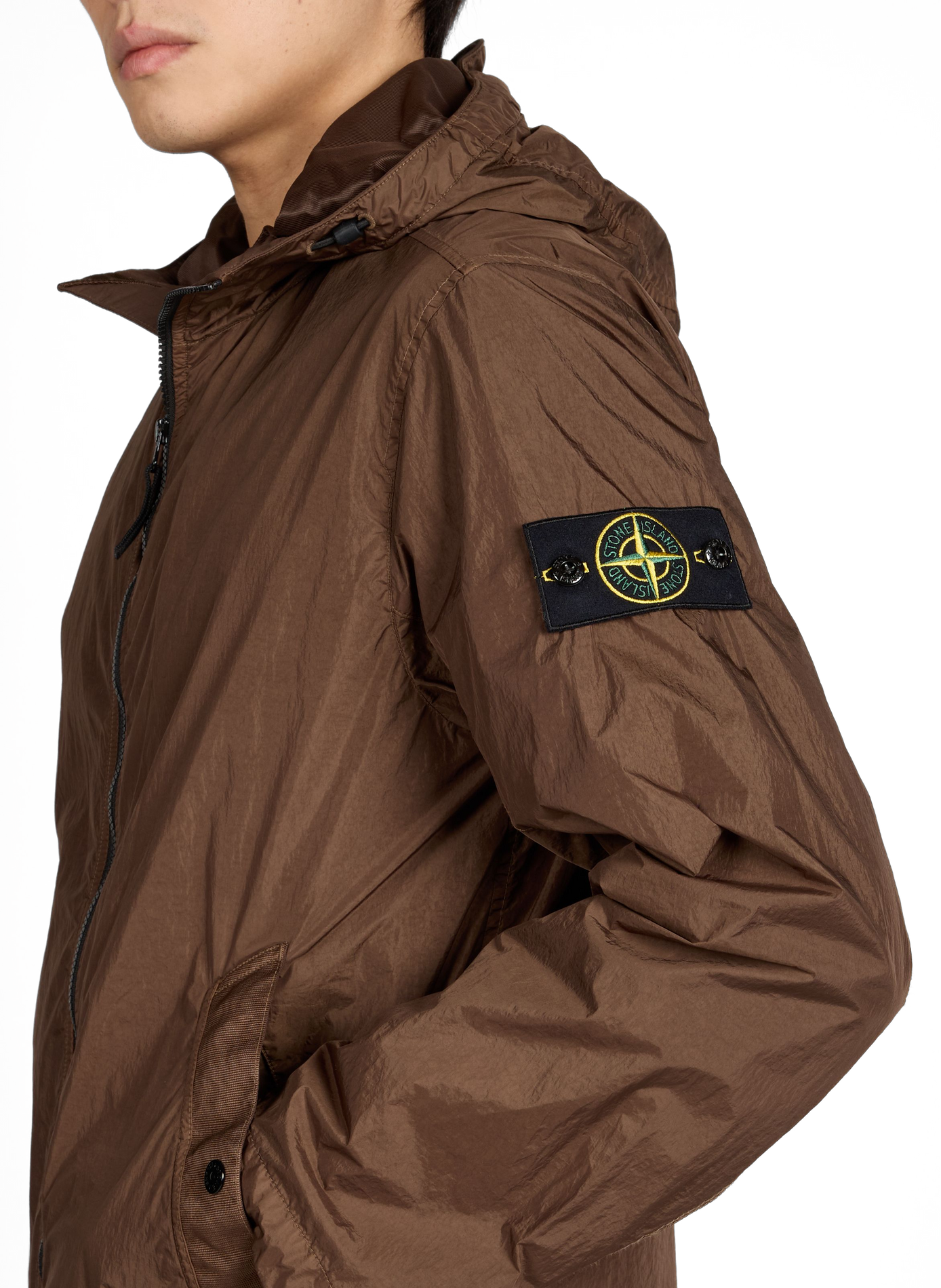 Recycled polyester-blend windbreaker jacket STONE ISLAND Brown