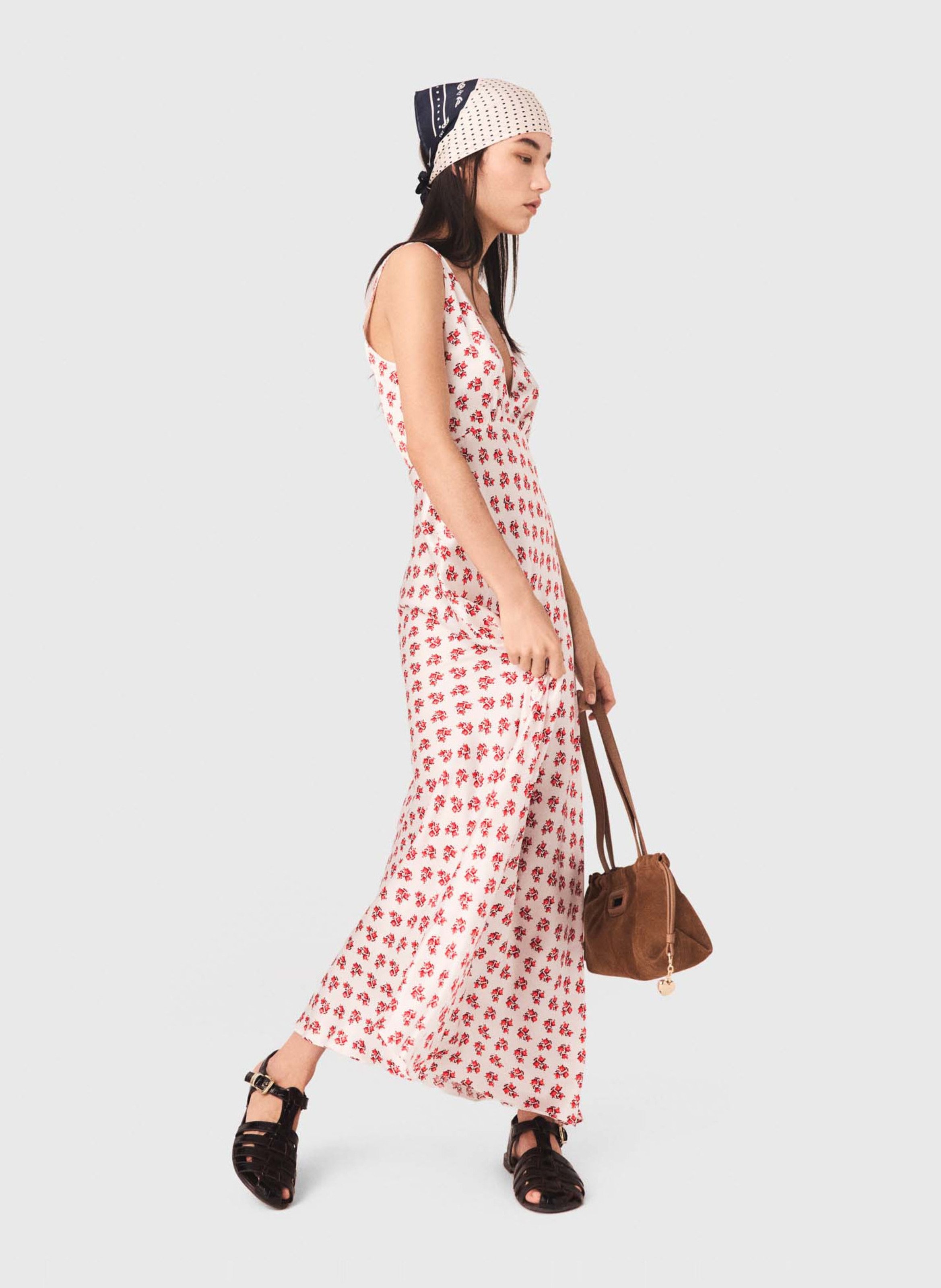 Robe longue évasée en soie MAJE Rouge