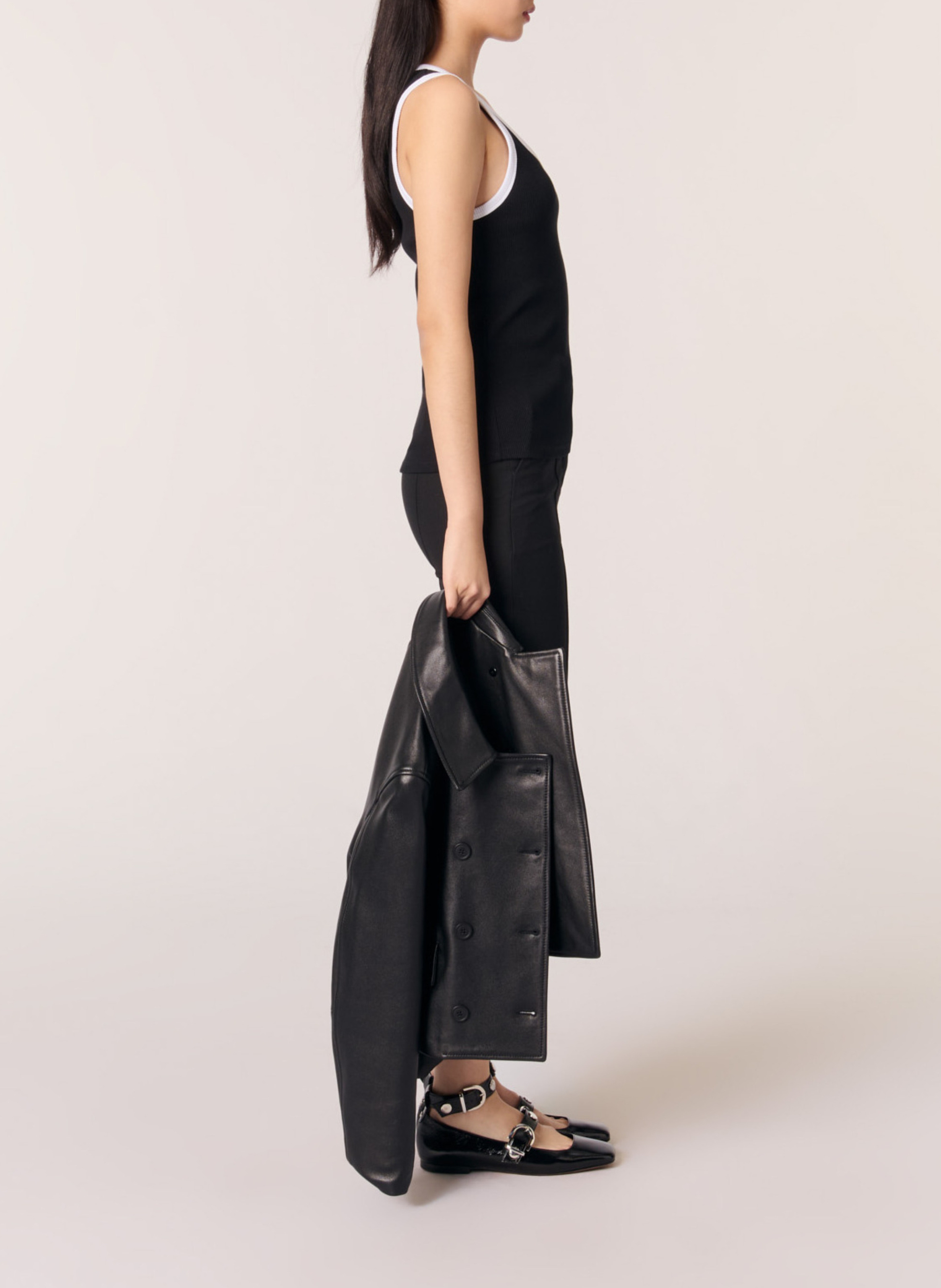 Débardeur droit en coton mélangé MAJE Noir