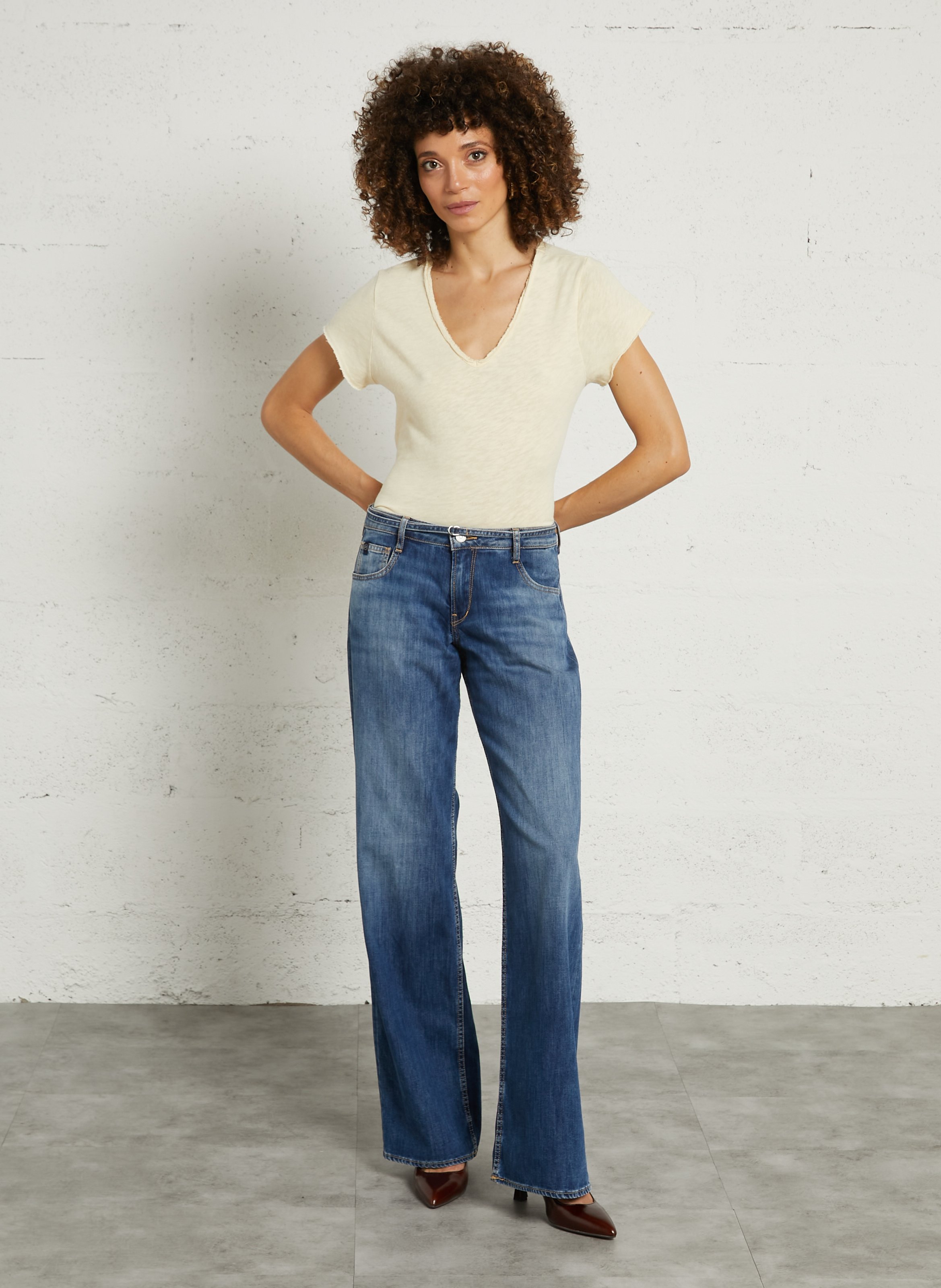 Tee-shirt droit col v en coton sonoma AMERICAN VINTAGE Jaune