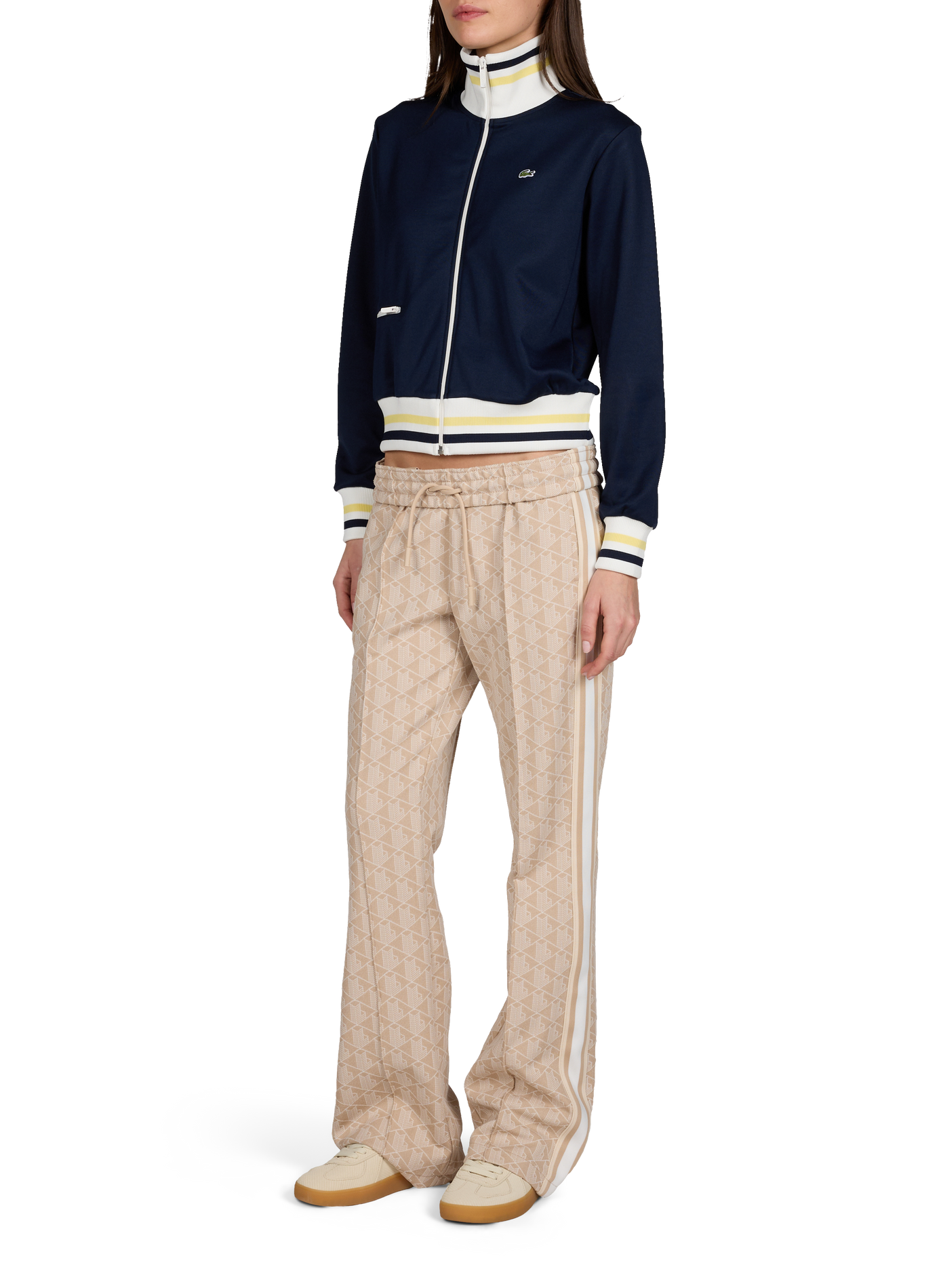 Sweatshirt zippé à détails rayés en coton LACOSTE Multicolore