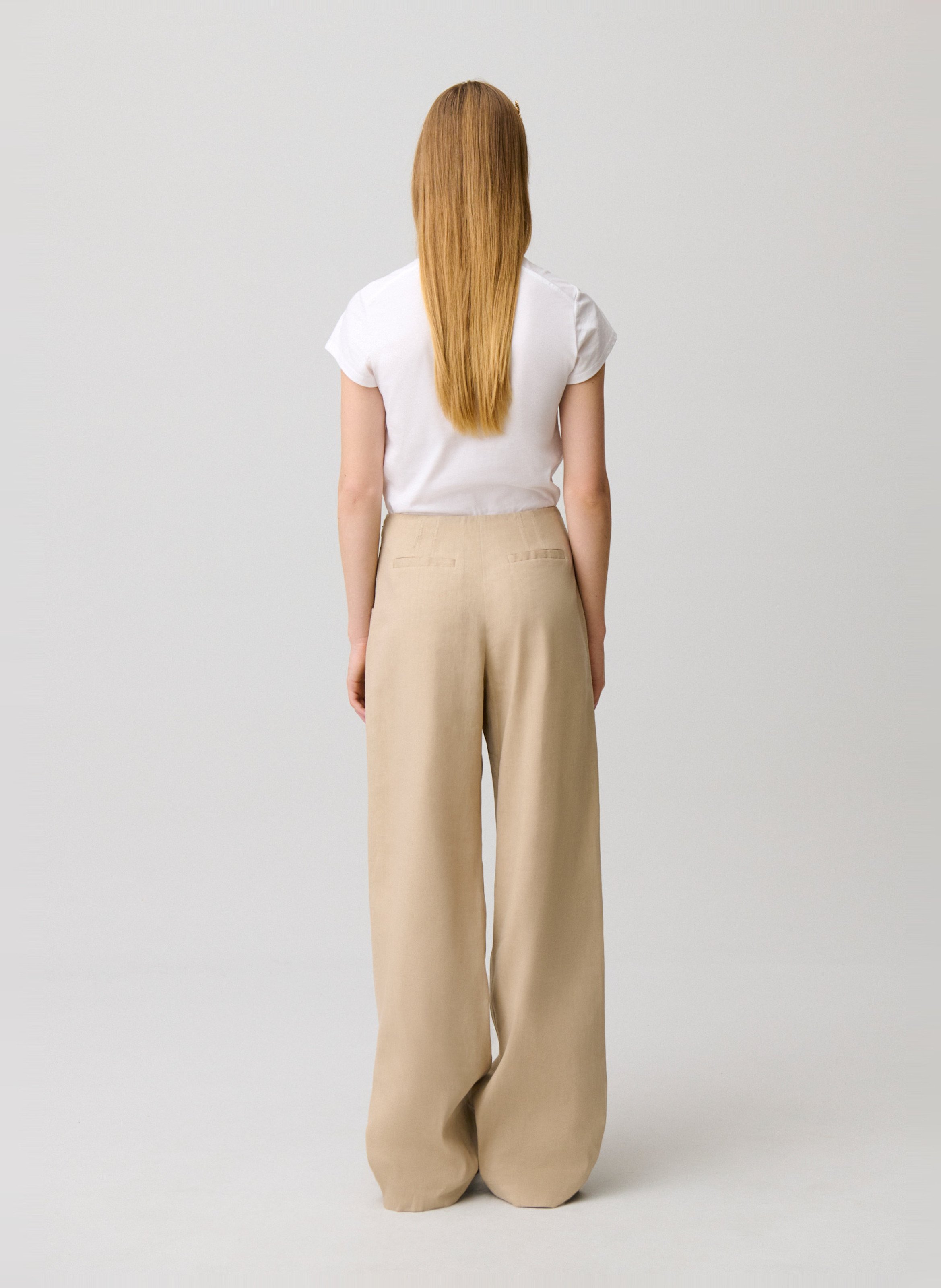 Pantalon large en lin et en coton mélangé CLAUDIE PIERLOT Beige
