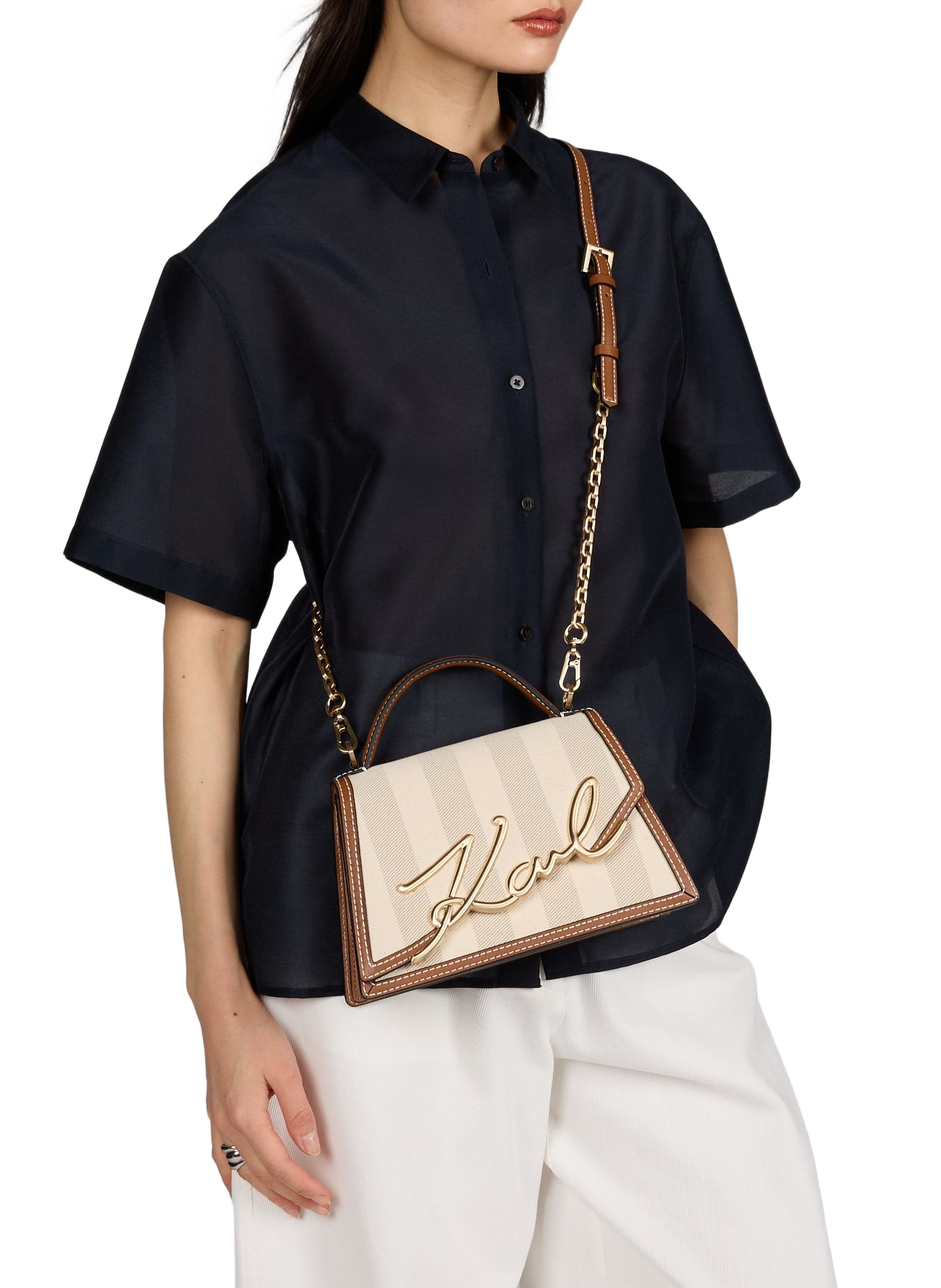 K Signature cotton handbag KARL LAGERFELD Beige