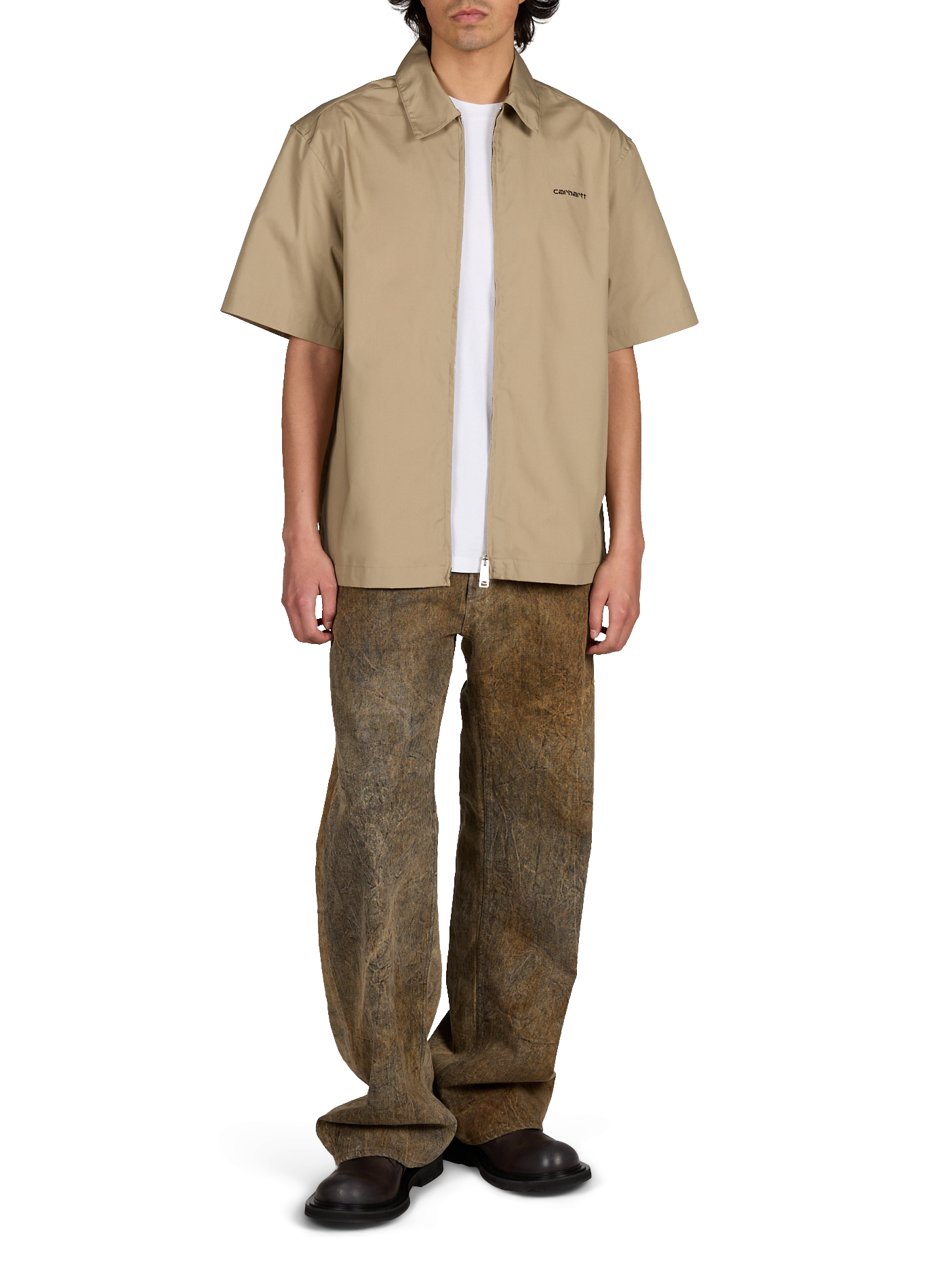 Shirt with zip collar and short sleeves CARHARTT WIP Beige
