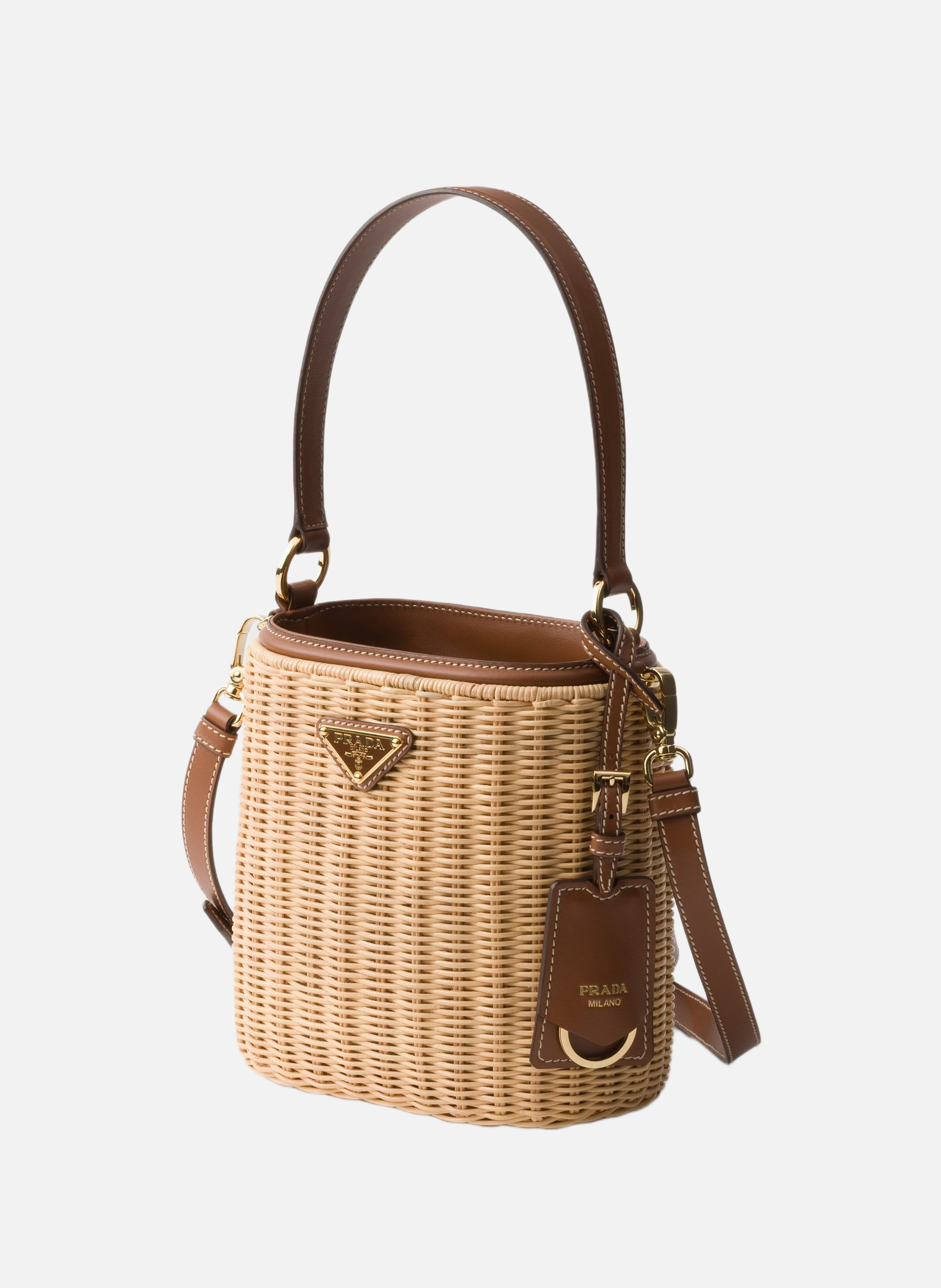 Sac seau en osier et cuir PRADA Beige