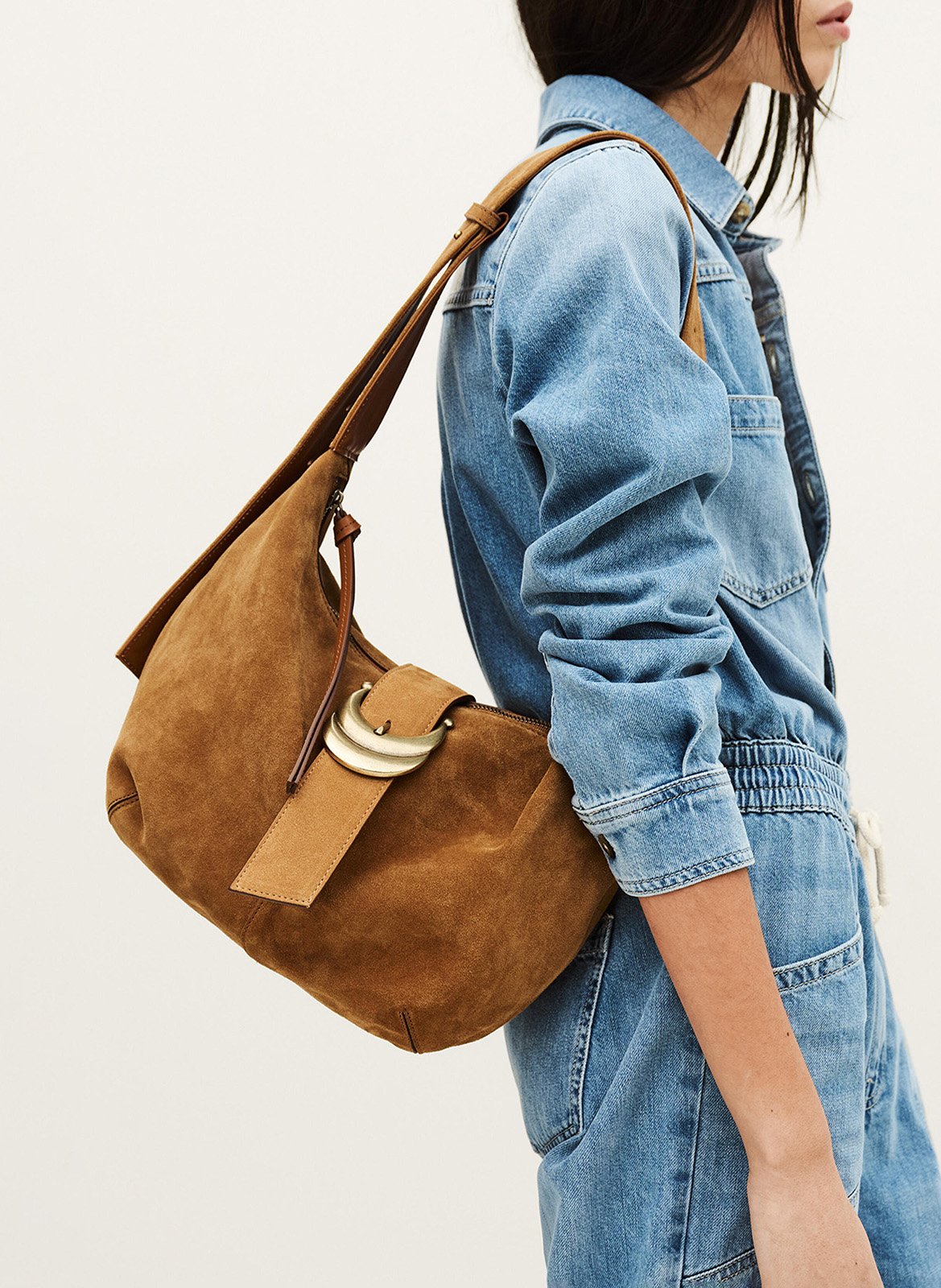 Sac hobo uni en daim youyou hobo BA&SH Marron
