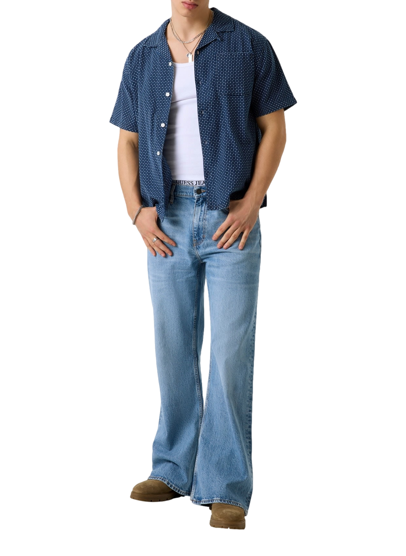 Short-sleeved cotton shirt with patterns GUESS Blue