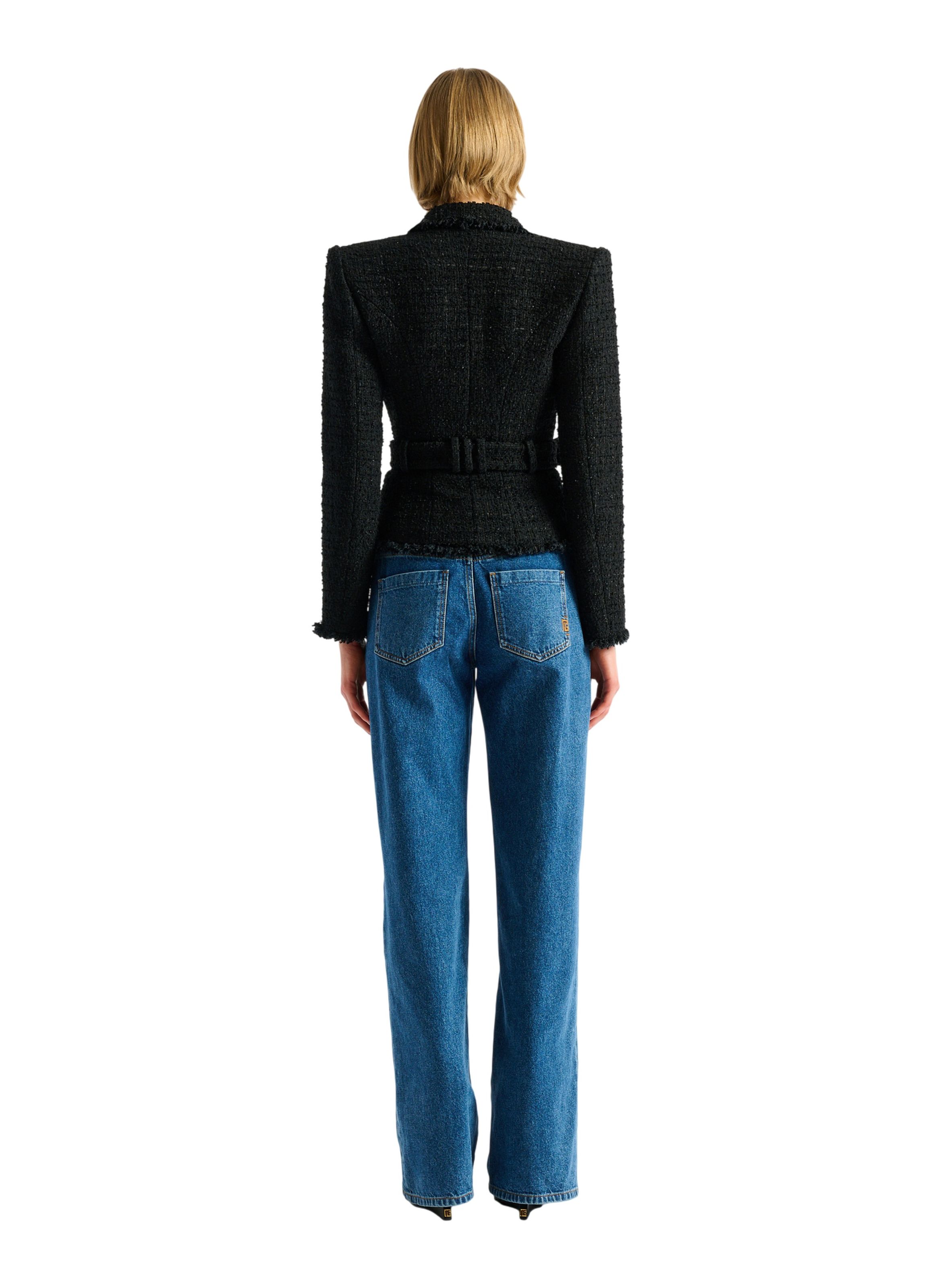 Veste ceinturée en tweed BALMAIN Noir