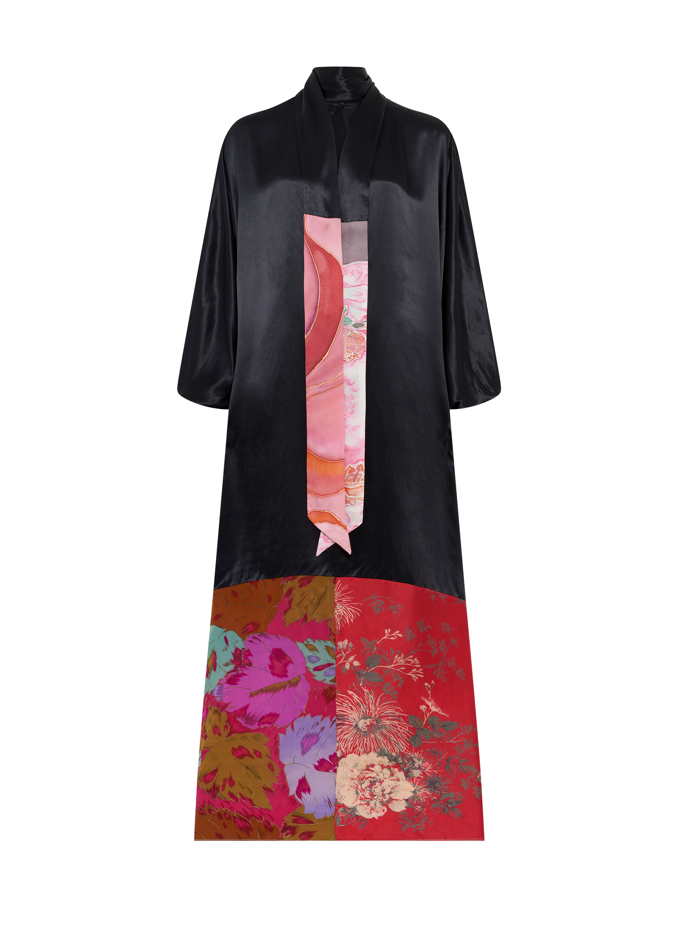 Robe longue oversize en foulards de soie upcyclés deadstock MARINE SERRE Zwart