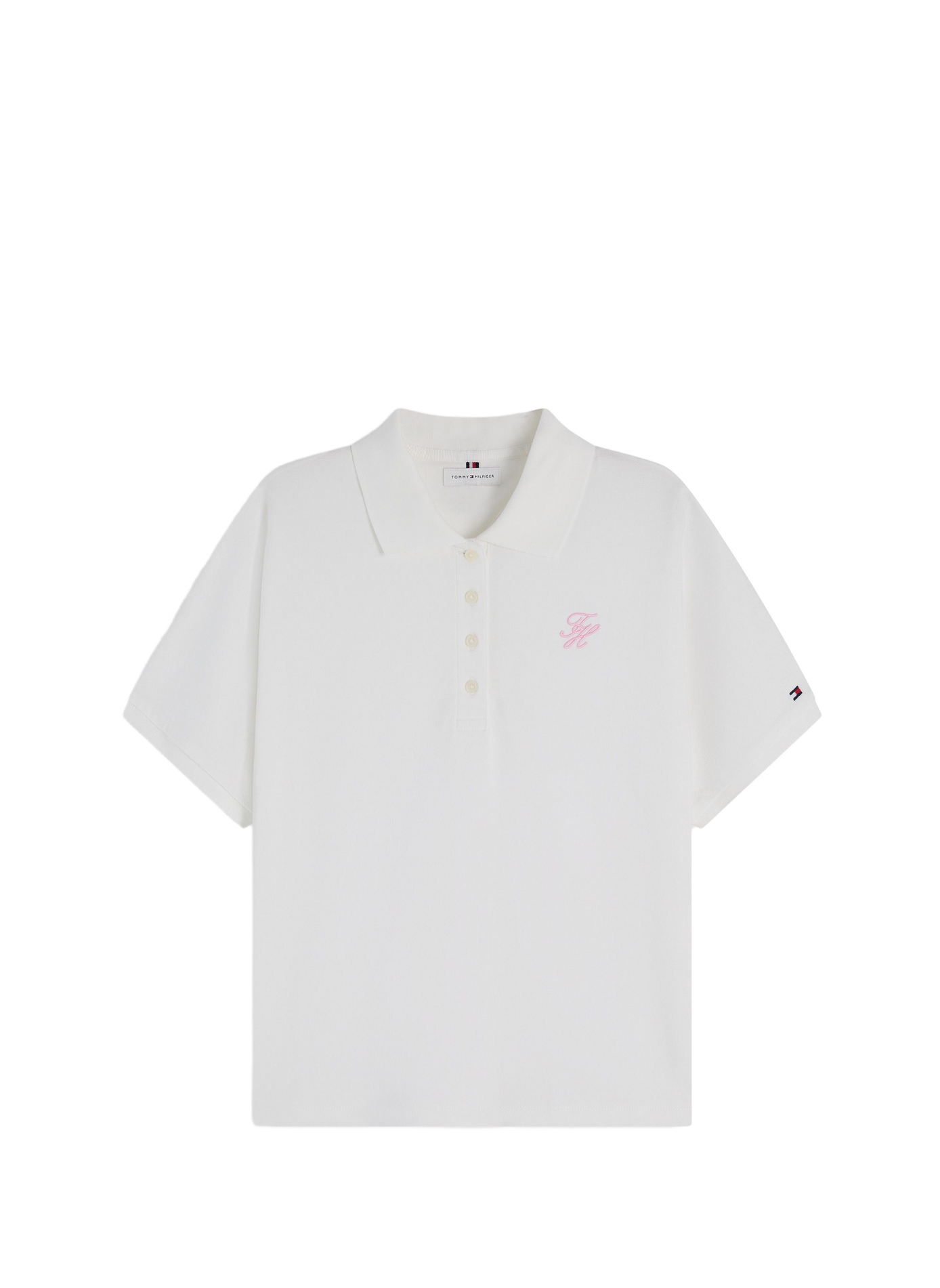Polo uni à logo brodé en coton mélangé TOMMY HILFIGER Blanc