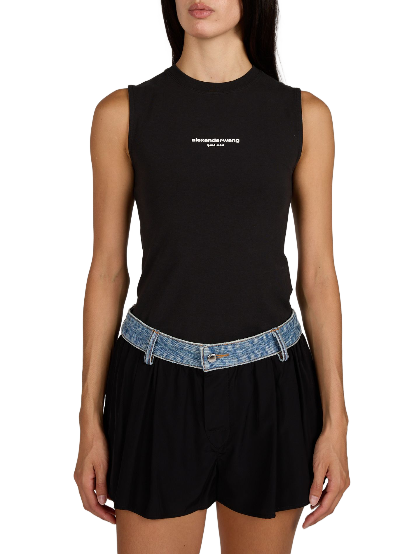 Débardeur col rond en coton mélangé ALEXANDER WANG Noir