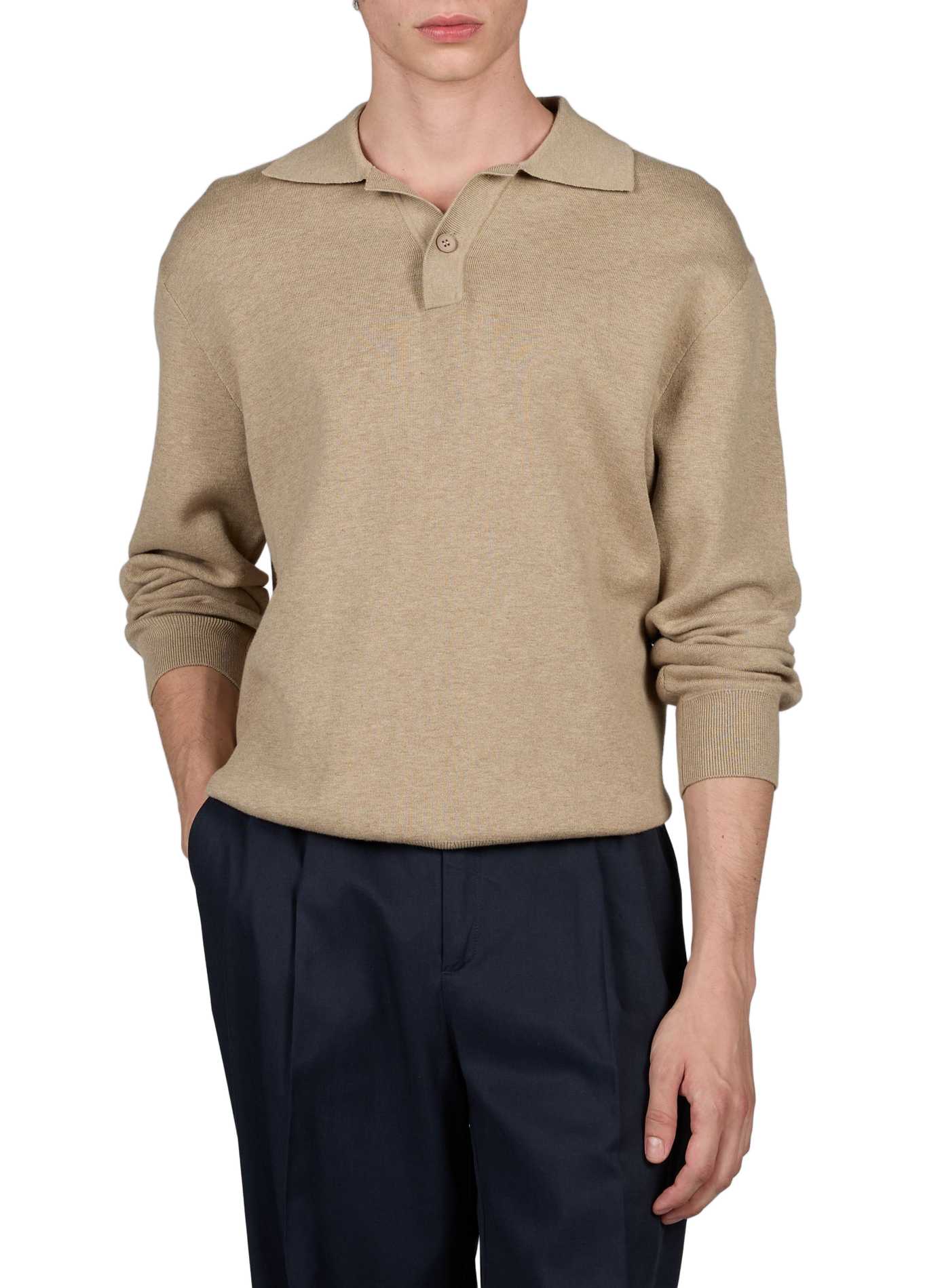 Ruimvallende polo met lange mouwen van gemengd katoen SAMSOE SAMSOE Beige
