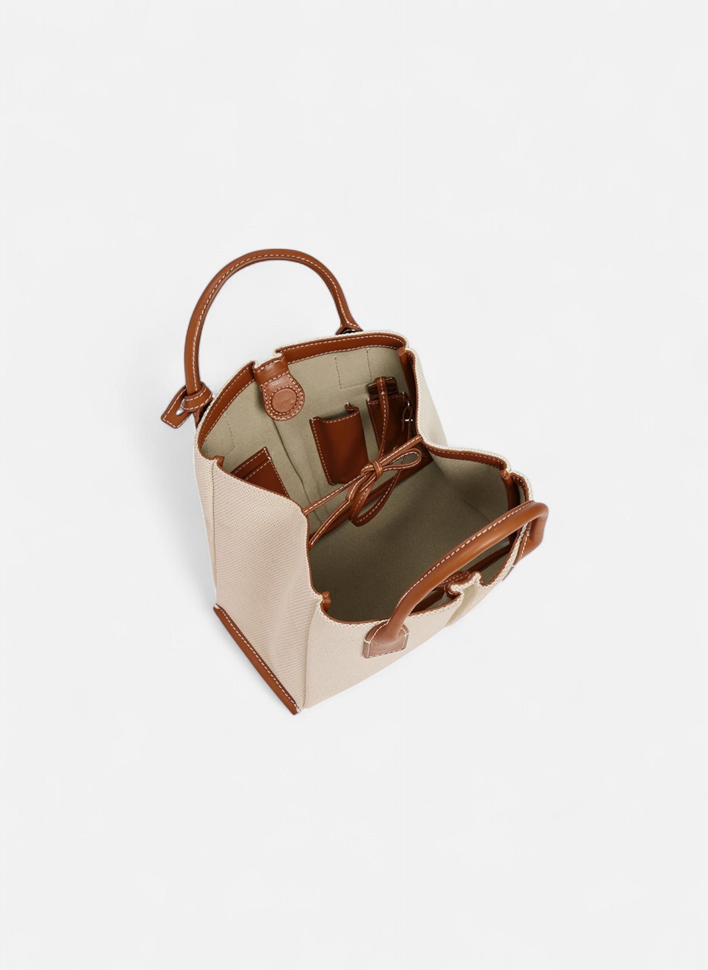 Petit sac à main elena en toile coton et cuir grainé LE TANNEUR Beige