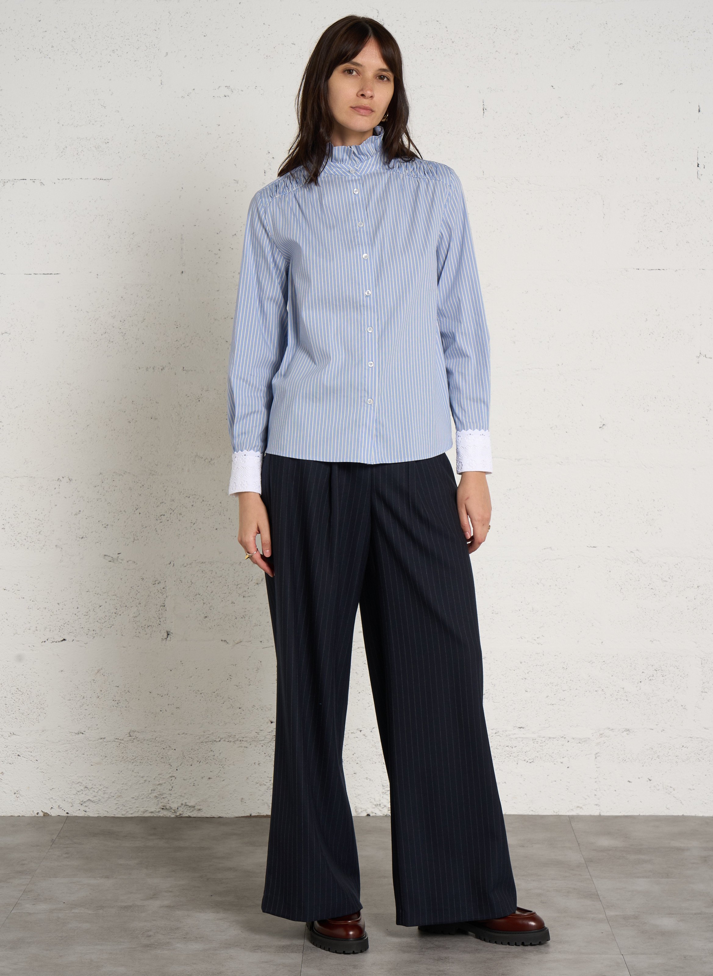 Chemise ample à rayures coton mélangé douce MAISON 123 Bleu