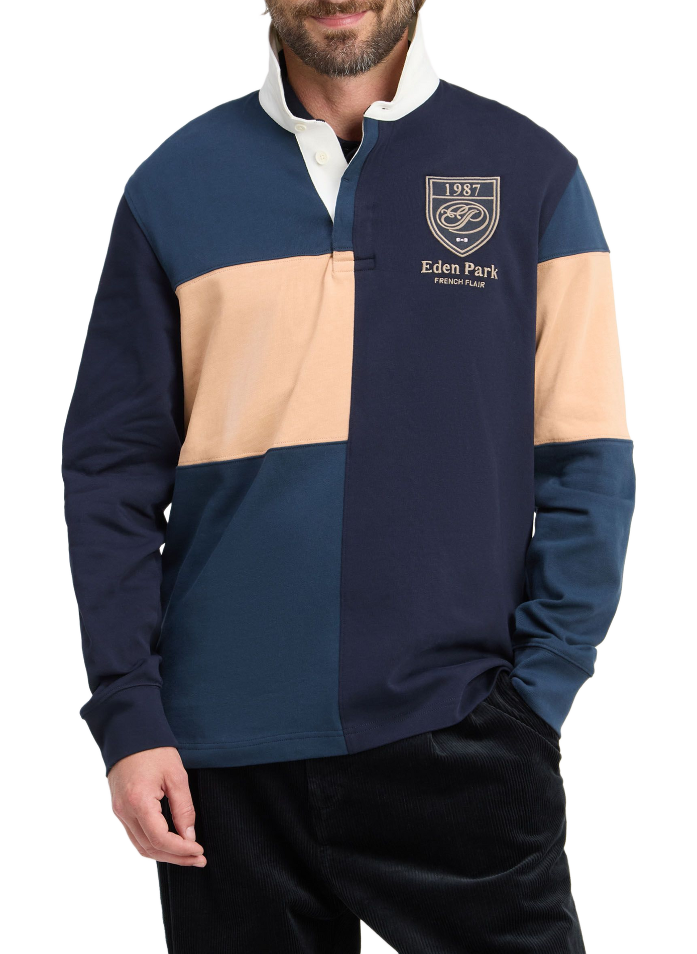 Straight-fit colour-block cotton polo shirt EDEN PARK Grey