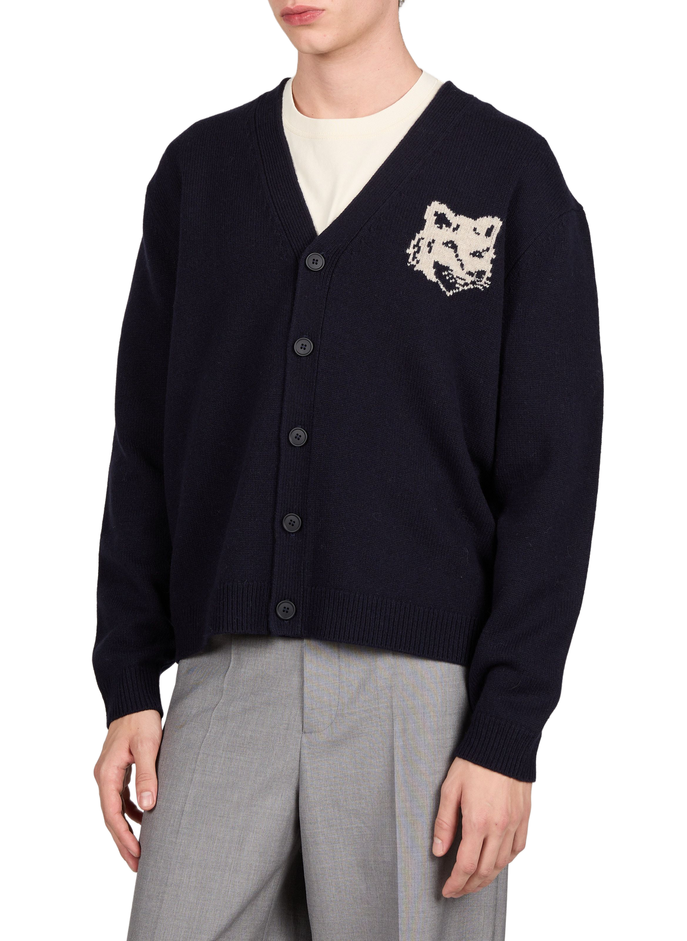 Wool Fox Head Cardigan MAISON KITSUNÉ Blue