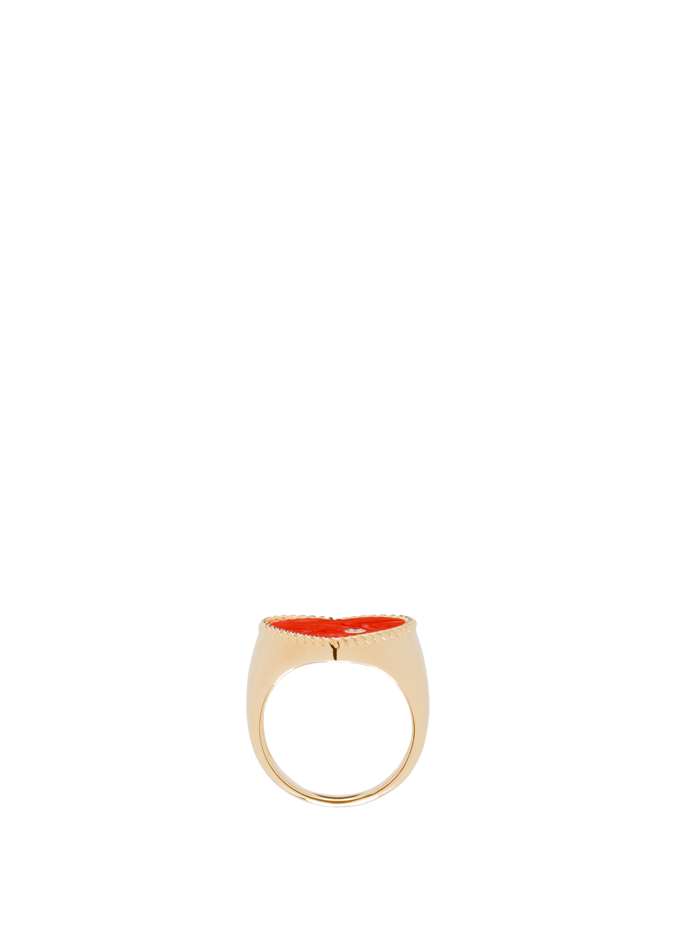 Yellow gold Coral Heart Signet Ring YVONNE LÉON Orange
