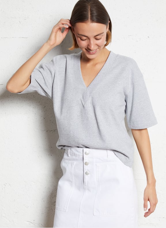 Tee-shirt col v en coton andy Gris by MAISON 123 MAISON 123 Tee-shirt col v en coton andy Gris