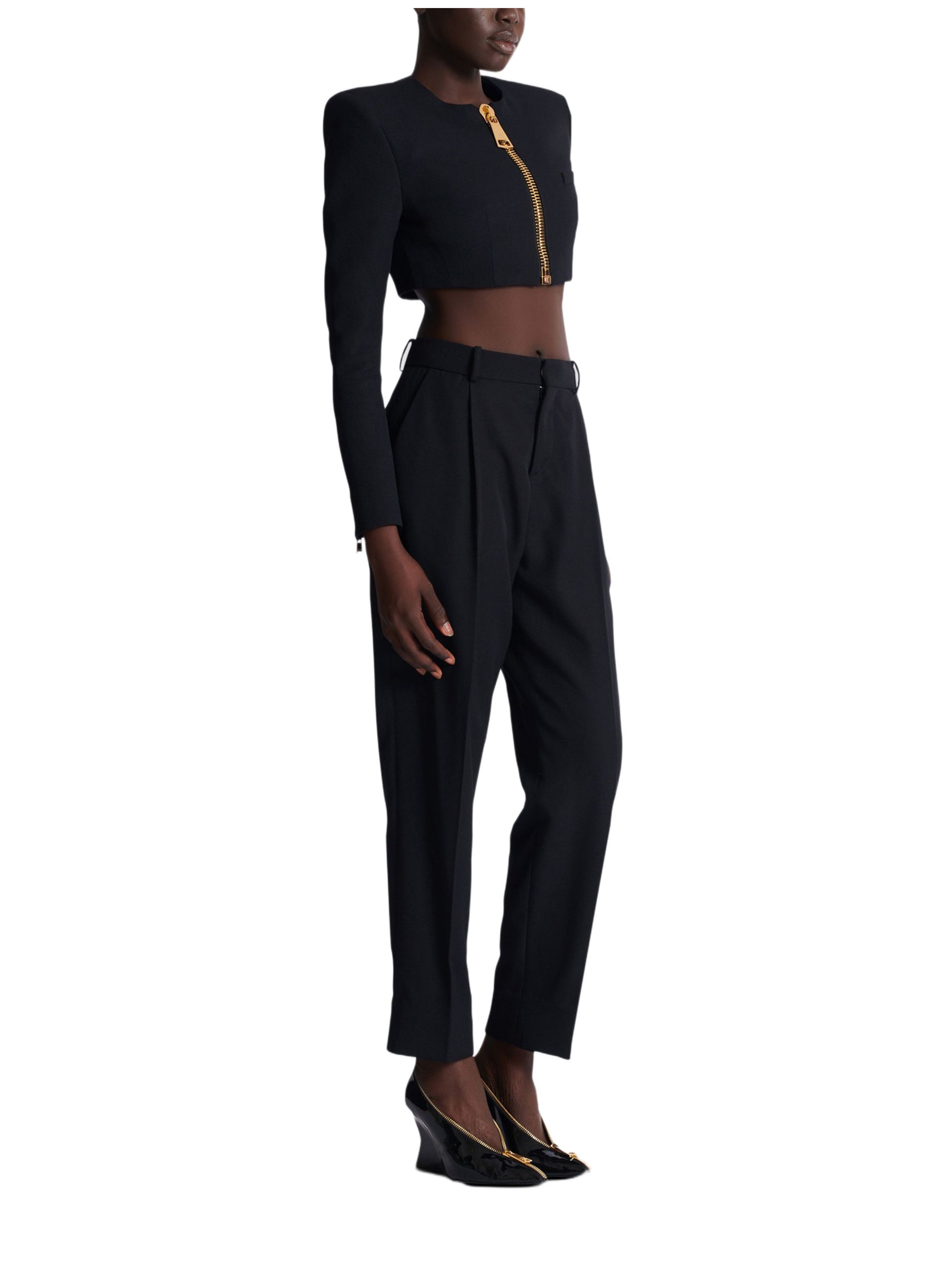 Veste courte en laine grain de poudre BALMAIN Noir