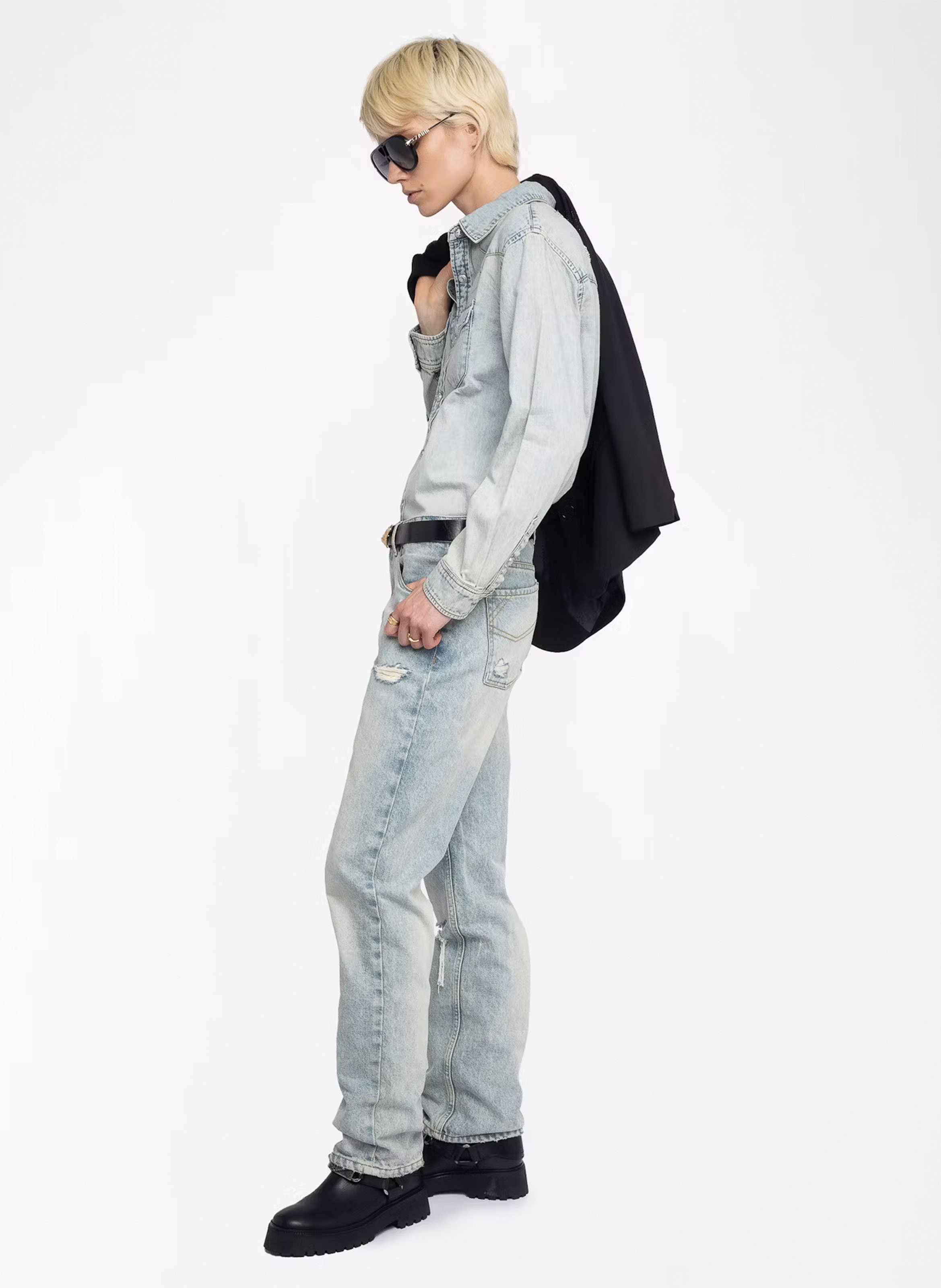 Chemise droite délavée à broderies saby ZADIG&VOLTAIRE Bleu